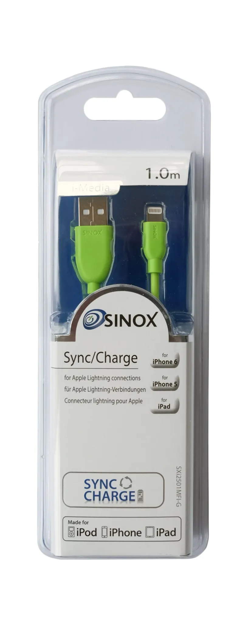 Sinox Lightning Cable with original Apple™ chip. 1m. Green