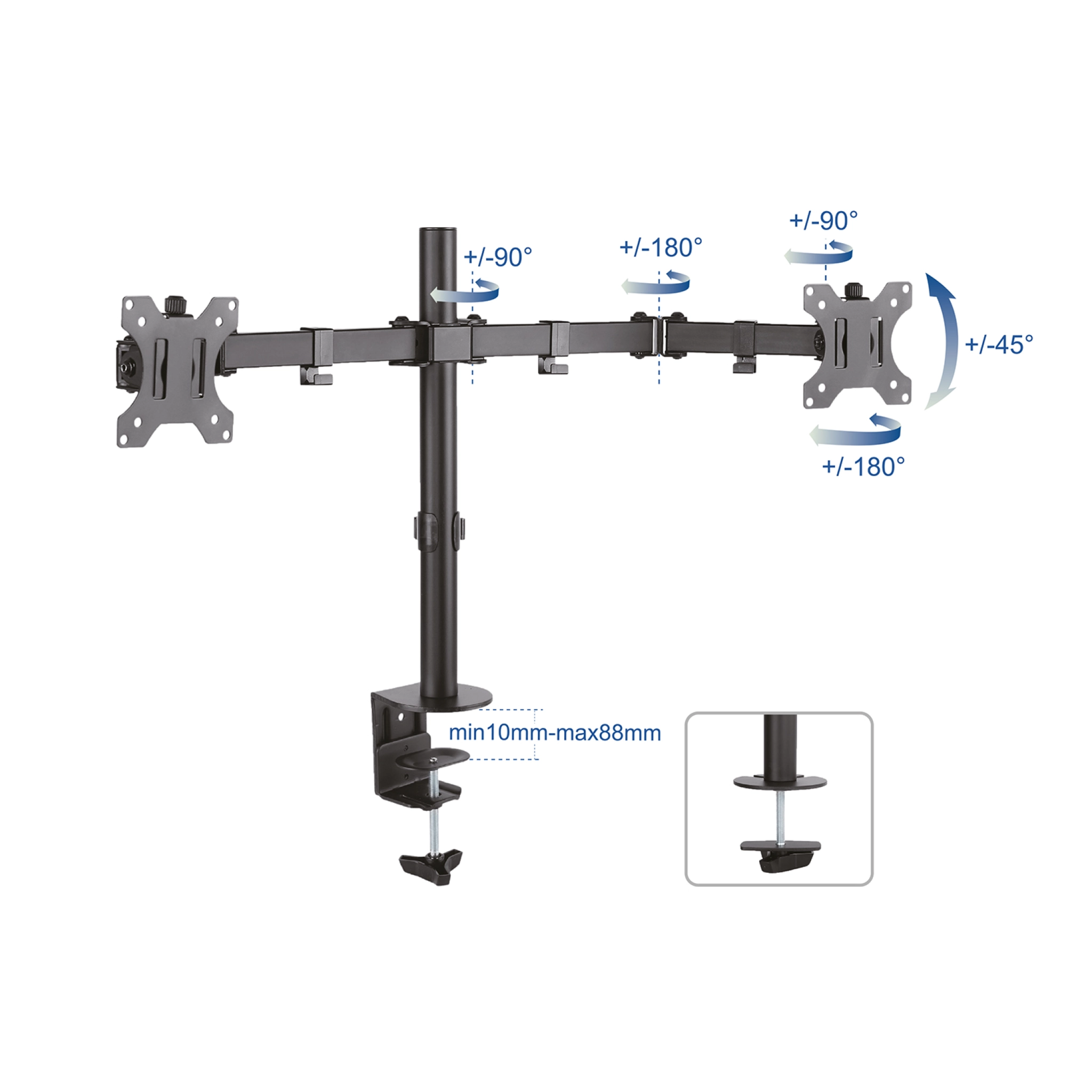 Sinox Office Dual Monitor Desk Mount. Up to 32". Black