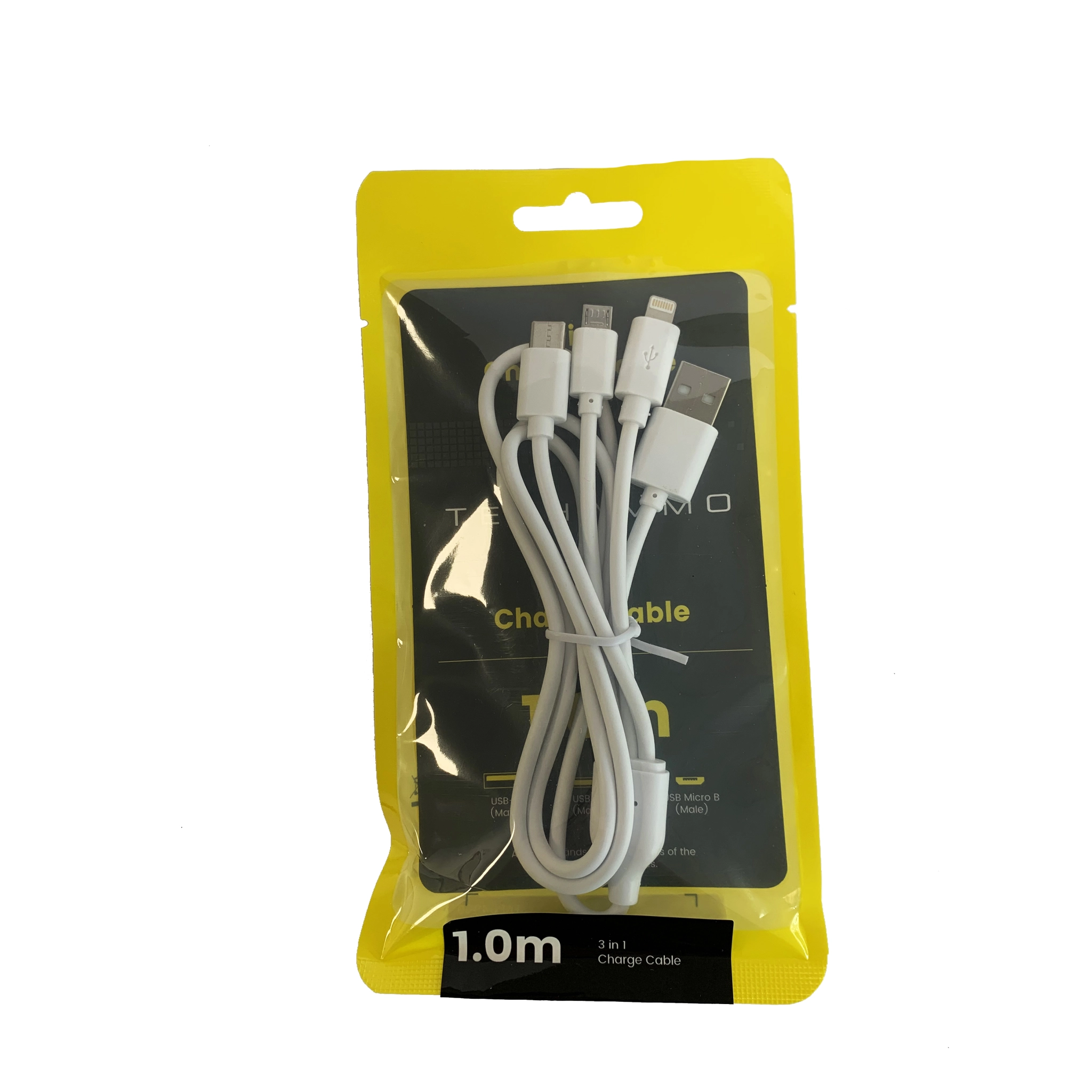 Techammo 3-in-1 Cable with Lightning, USB C and Micro USB. 1m. White