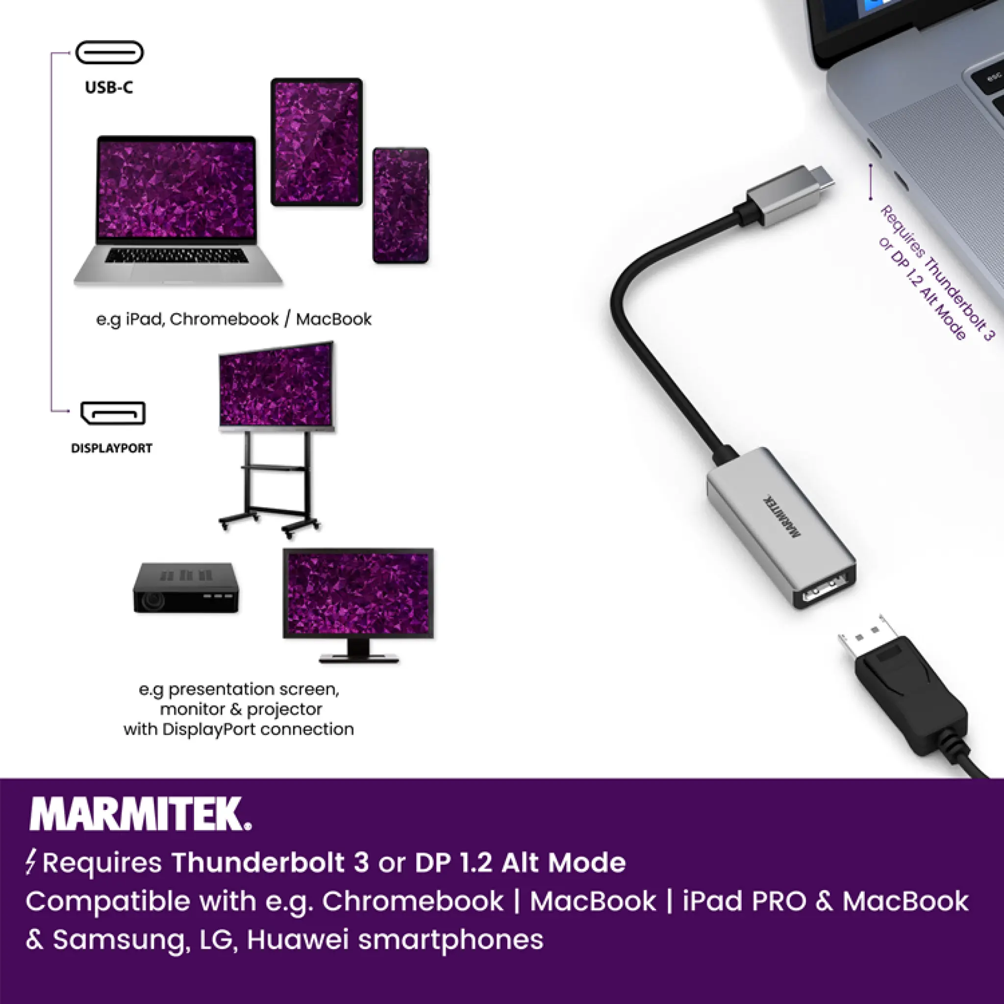 Marmitek USB-C to DisplayPort adapter. 0.15m