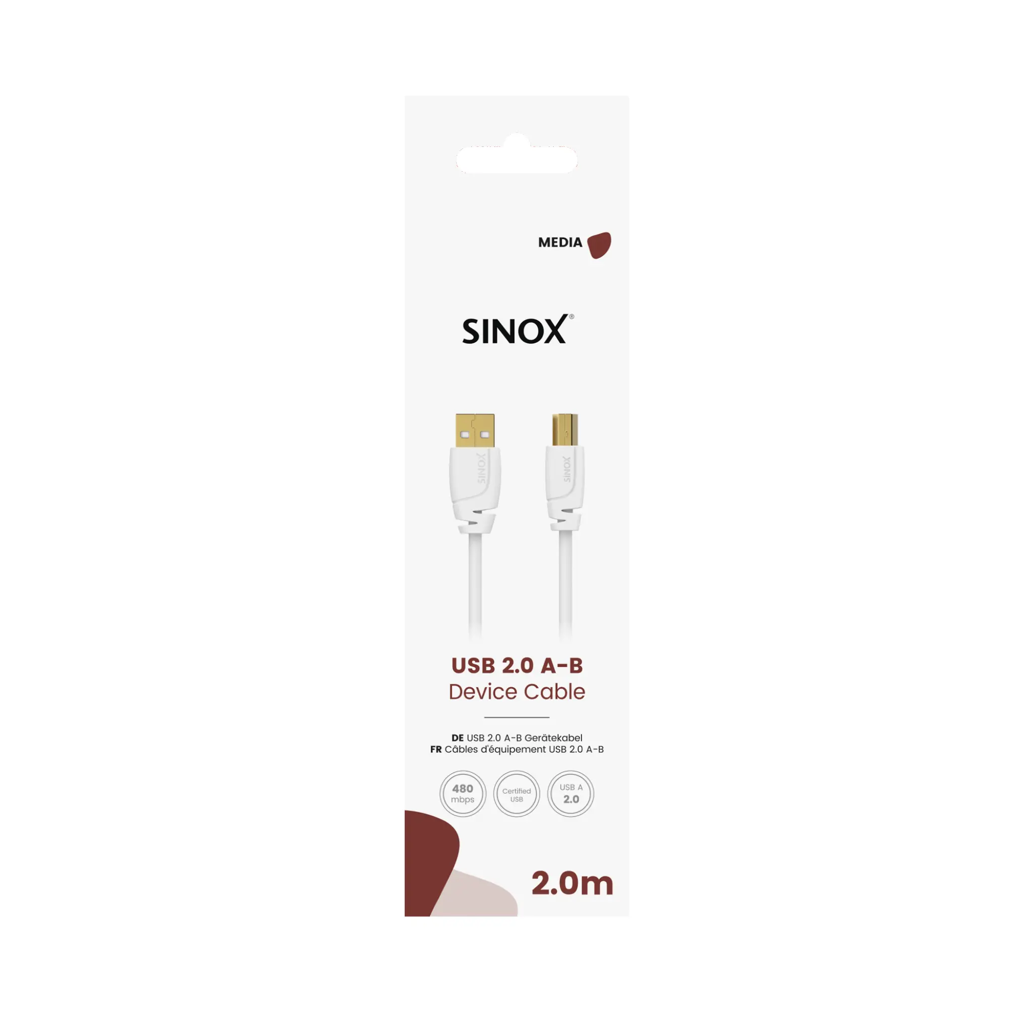 Sinox USB 2.0 Cable. 1.8m. White