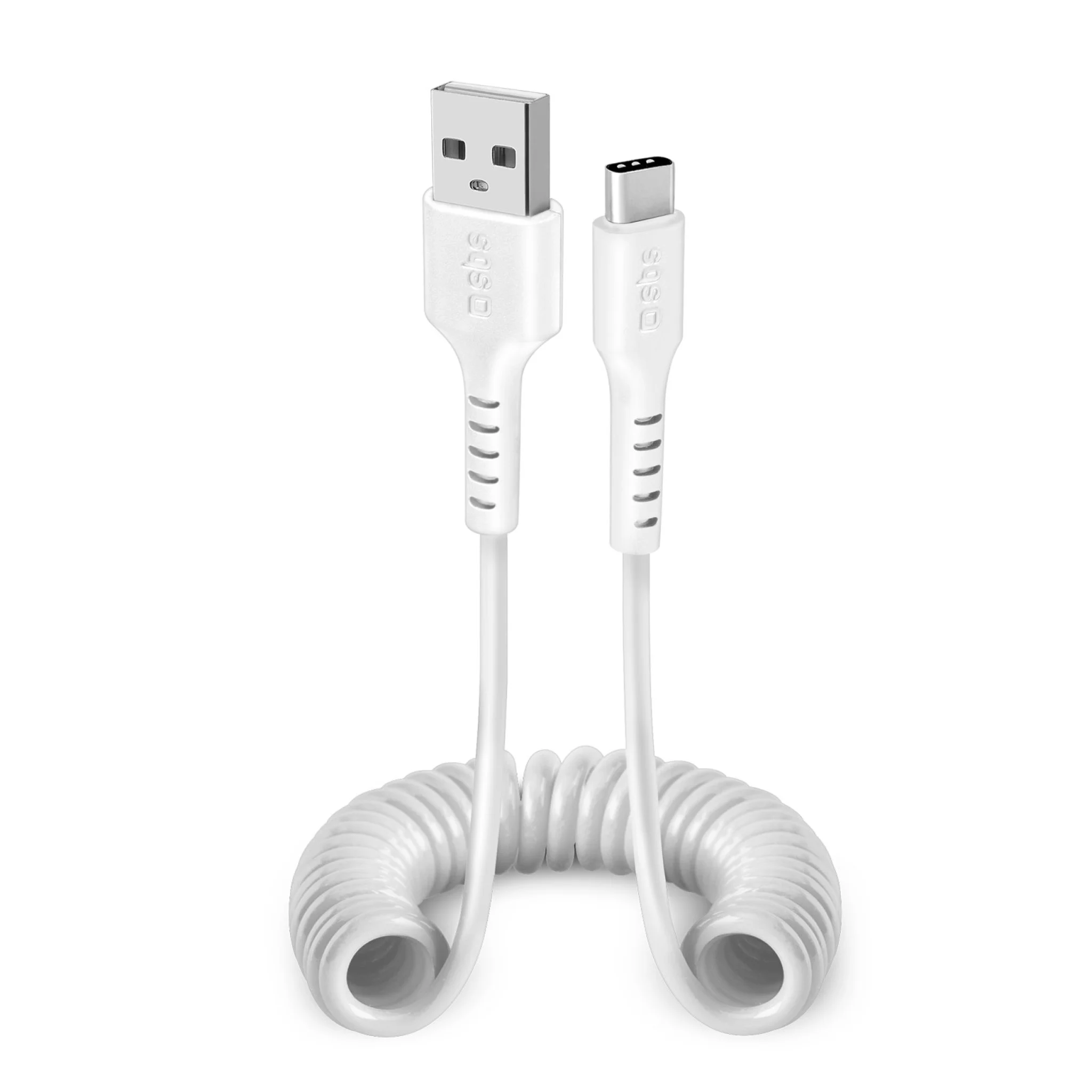 SBS Data and Charging Coiled Cable USB 2.0 - USB C. 17-100cm. White