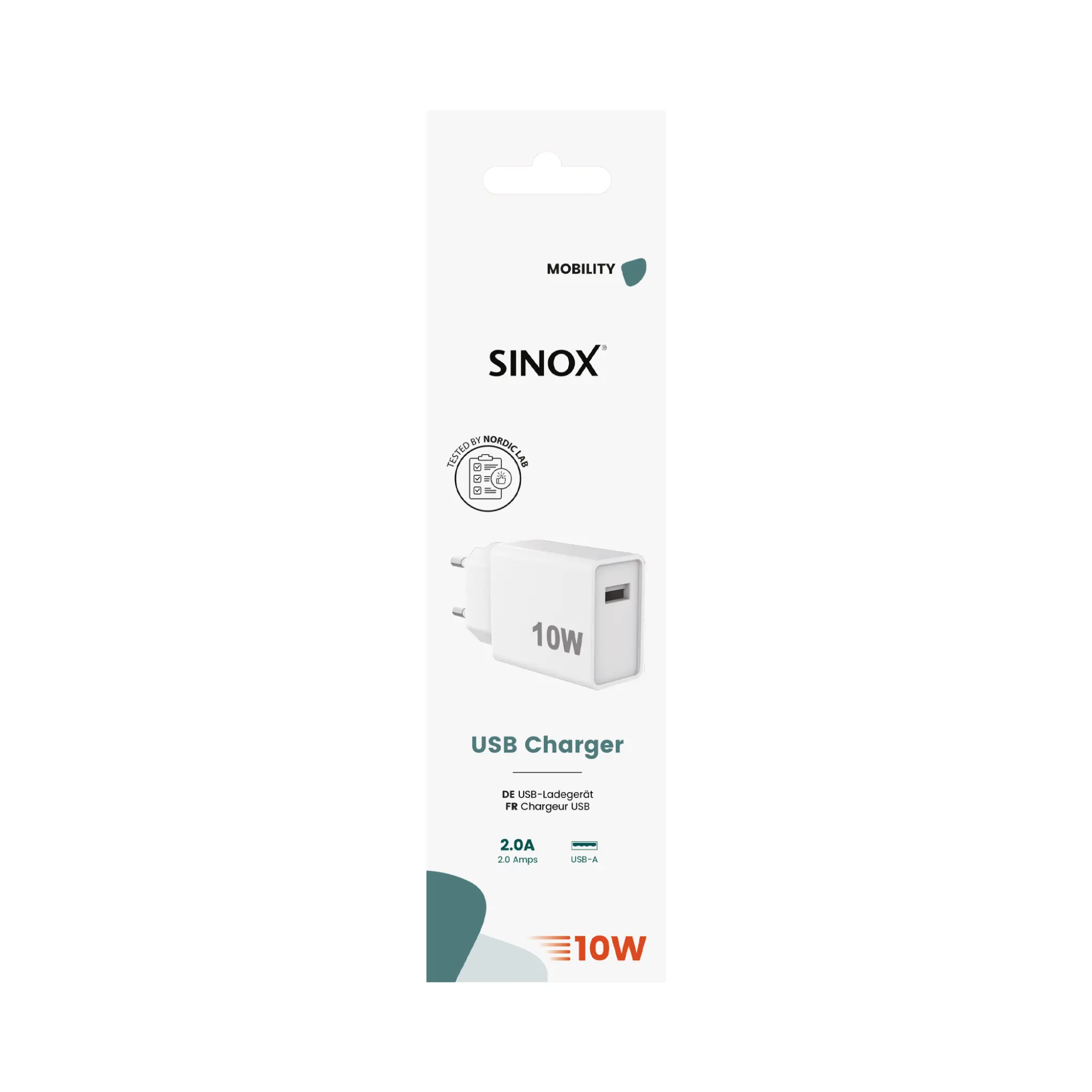 Sinox 230V USB-A oplader 10W. Hvid