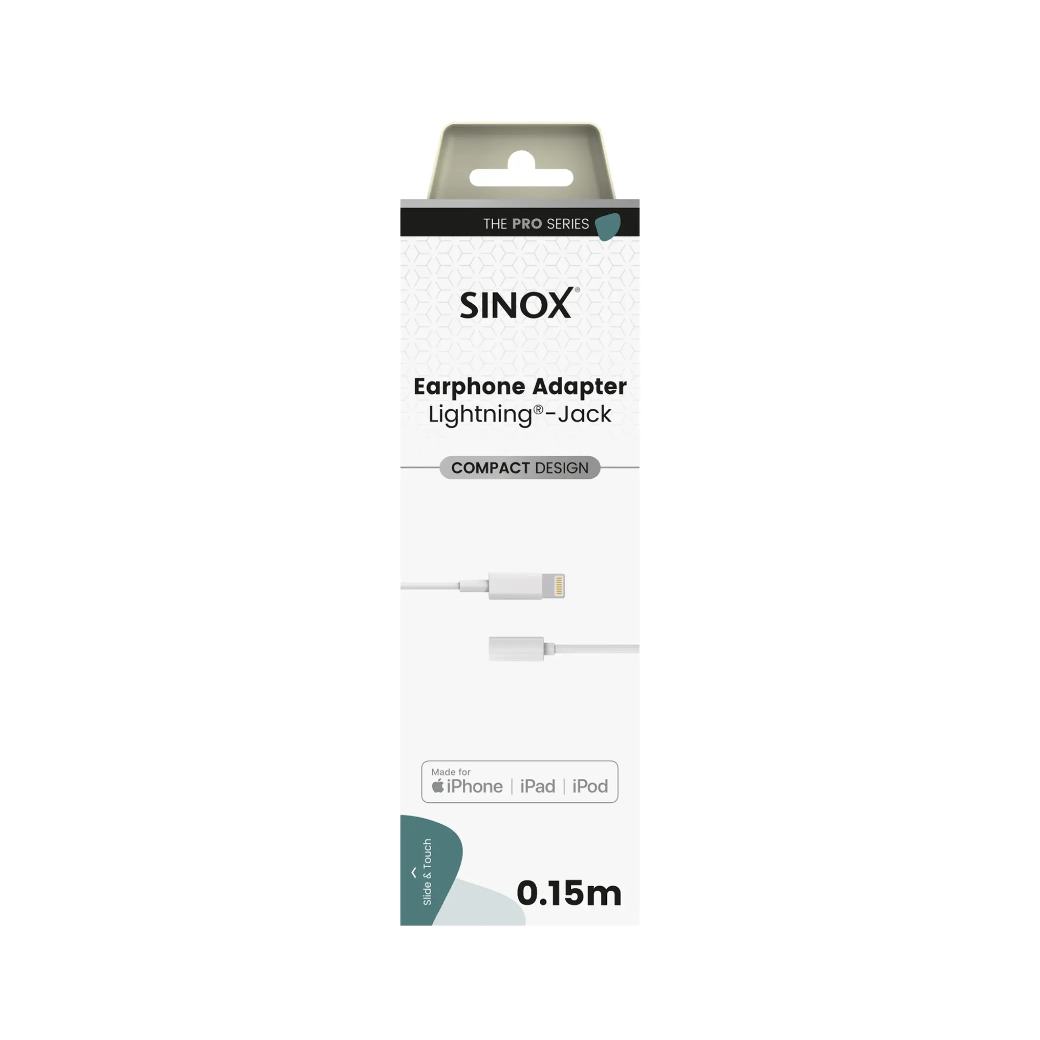 Sinox PRO Lightning to Jack adaptor with original Apple™ chip. 0.15m. White