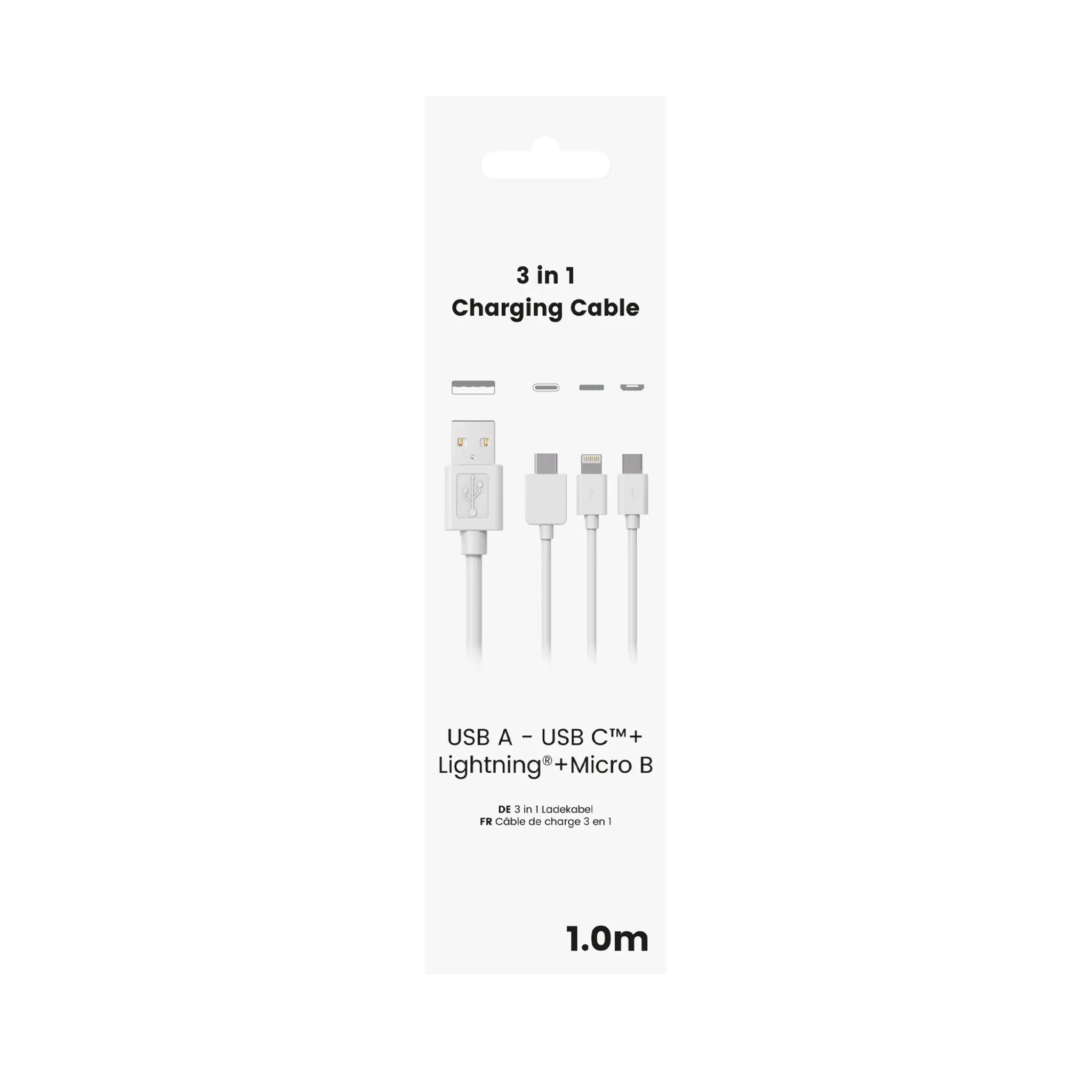 Sinox 3-in-1 Cable with Lightning, USB C and Micro USB. 1m. White
