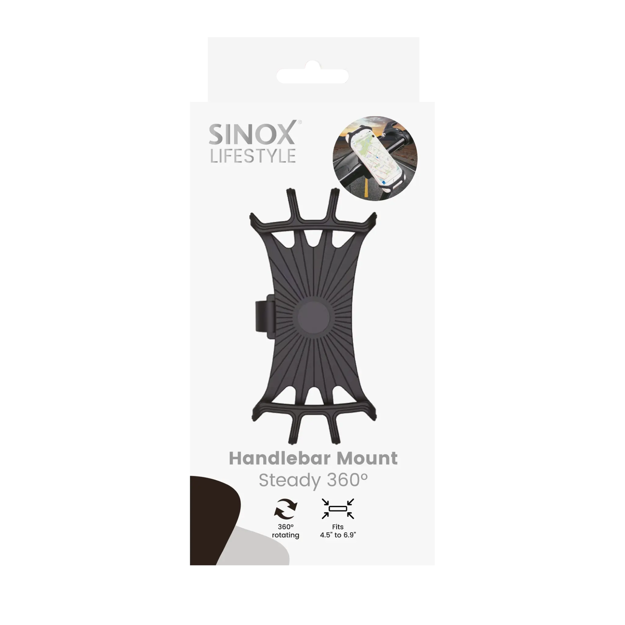 Sinox Lifestyle 360° rotatable mobile phone holder for bicycles and scooters. Black
