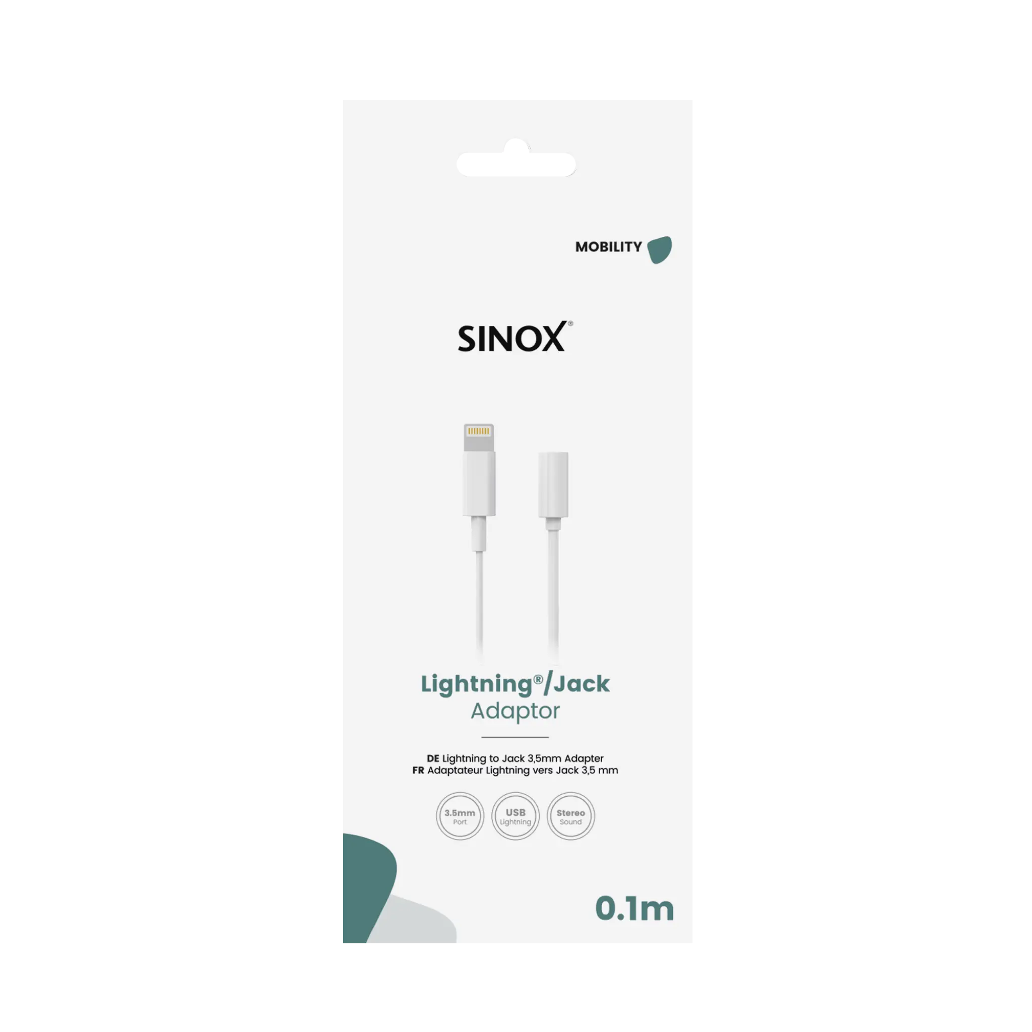 Sinox Adaptor Lightning - Mini Jack. 0.15m. White