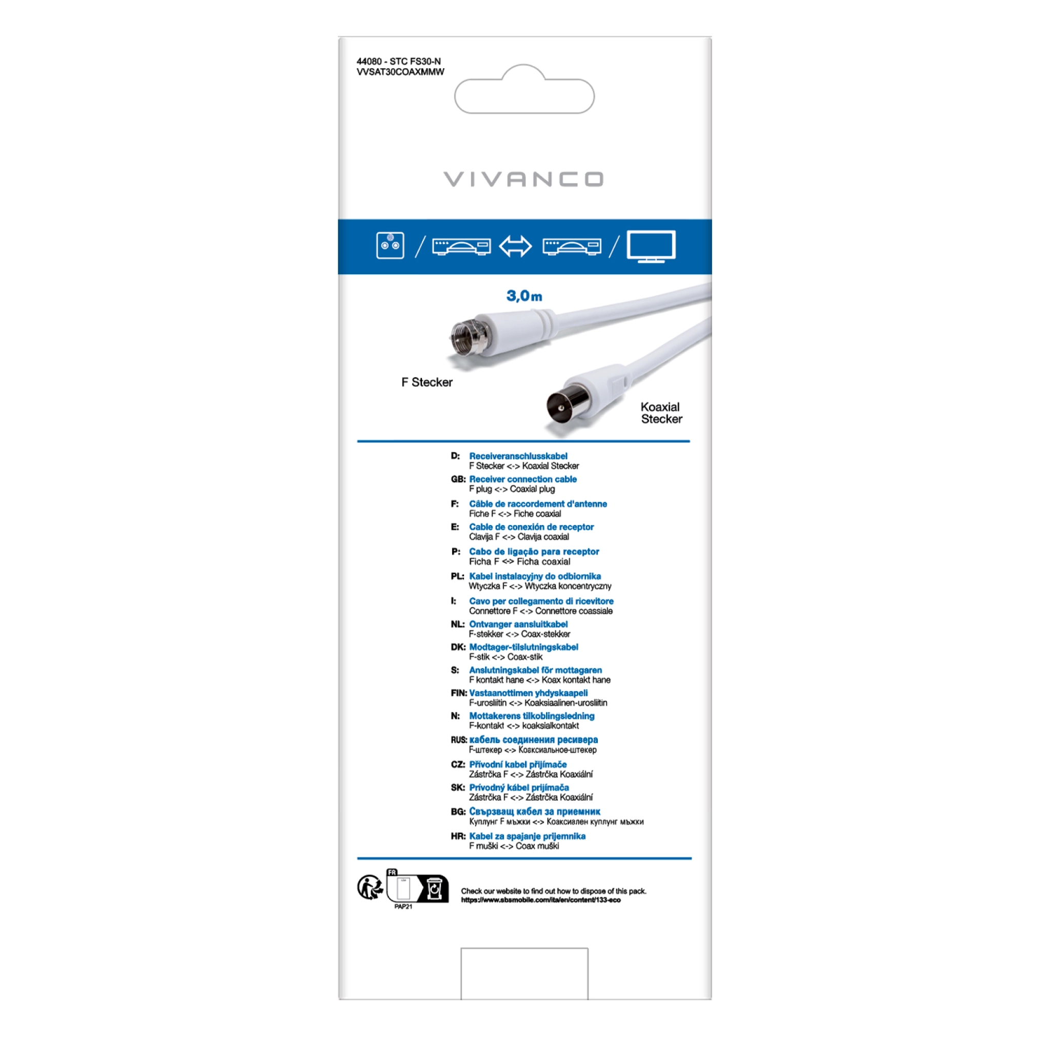 Vivanco koaksialkabel til satellit Type F han til han