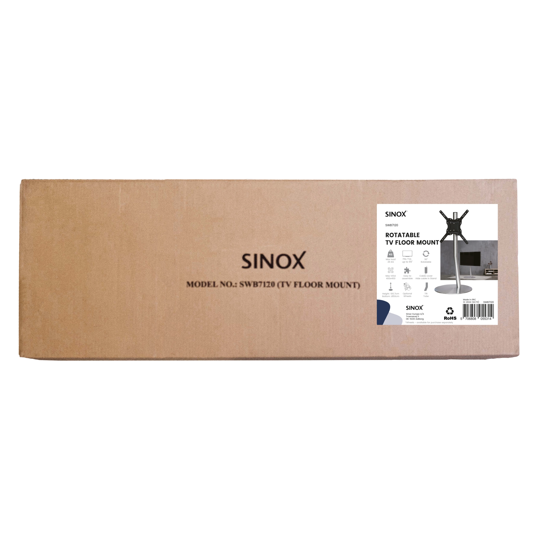 Sinox StandView TV Floor Mount, angled with rotatable top. 26"-65". Alu finish