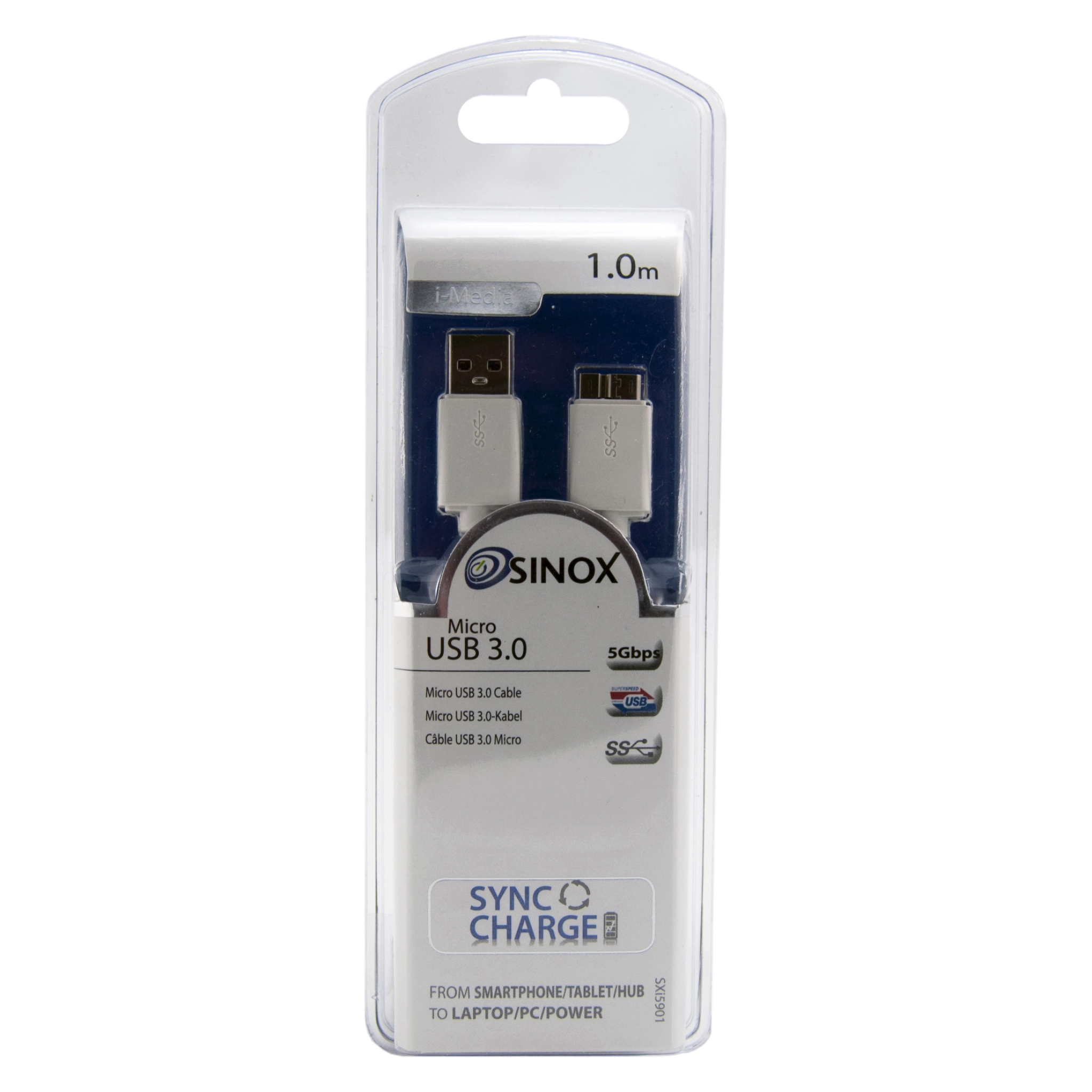 Sinox USB A 3.0 to Micro USB 3.0. 1m. White