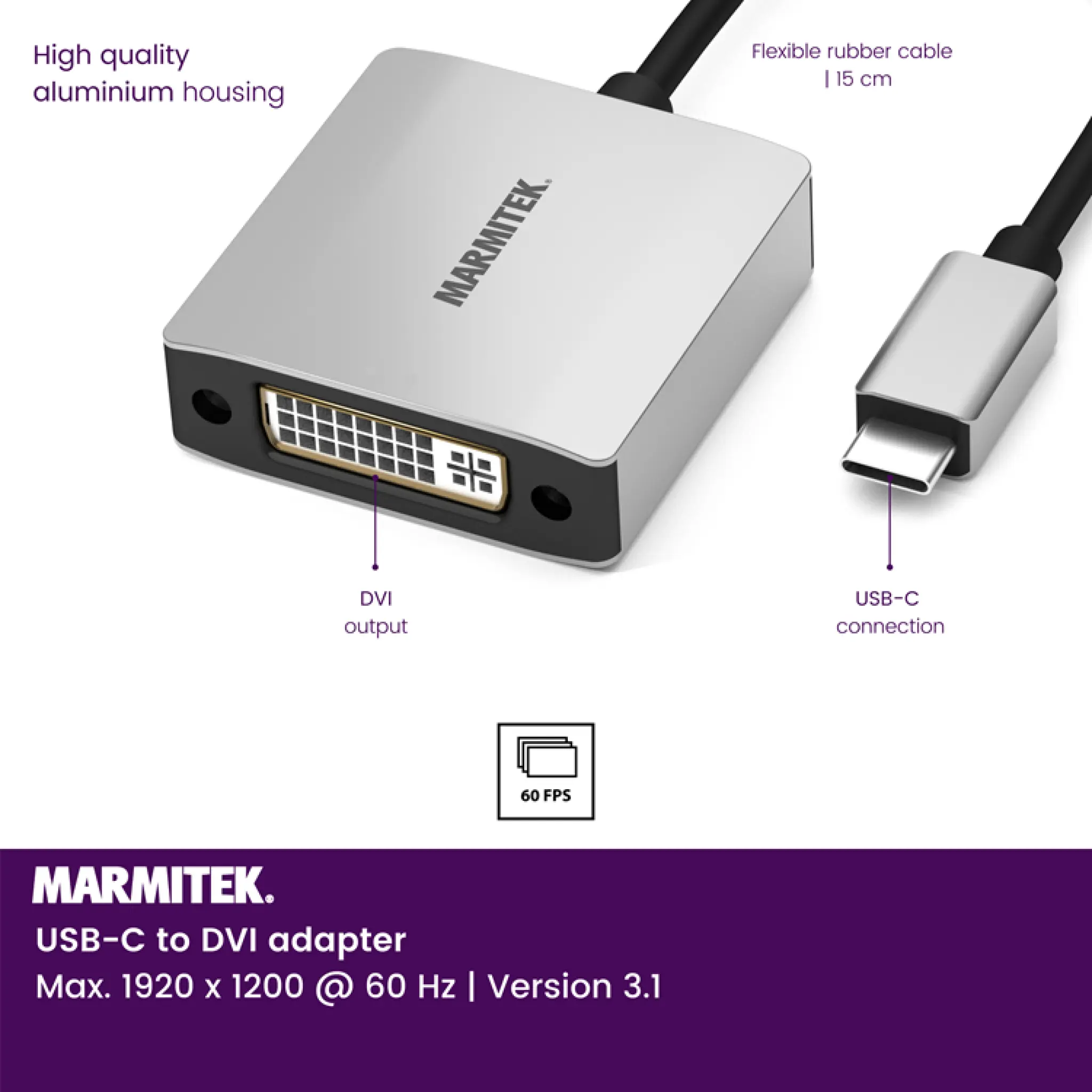 Marmitek USB-C to DVI adapter. 0.15m
