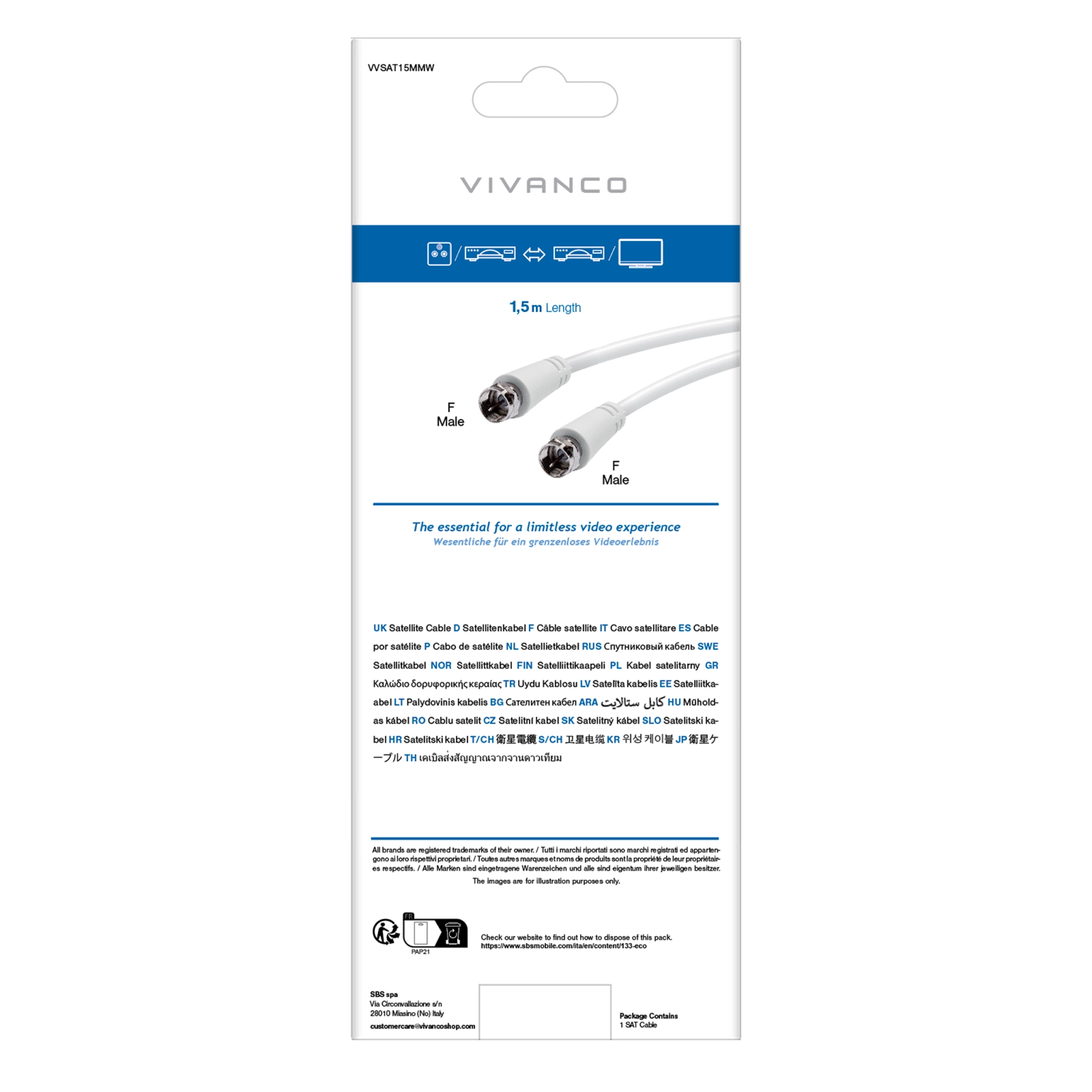 Vivanco koaksialkabel til satellit Type F han til hun