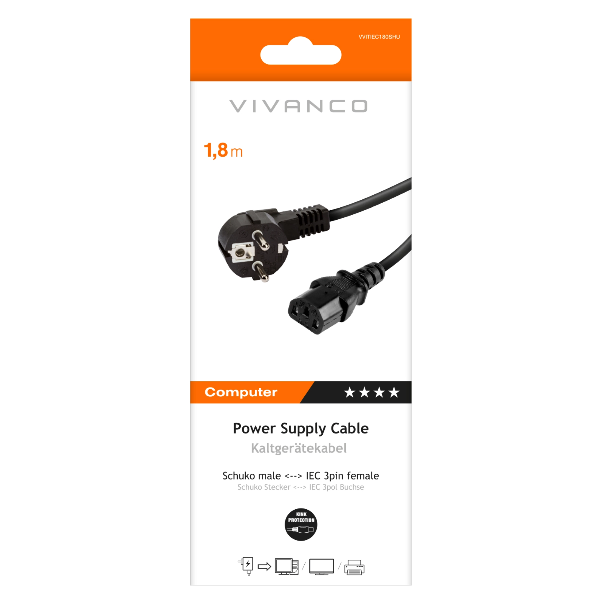 Vivanco Schuko-strømledning med IEC-stik