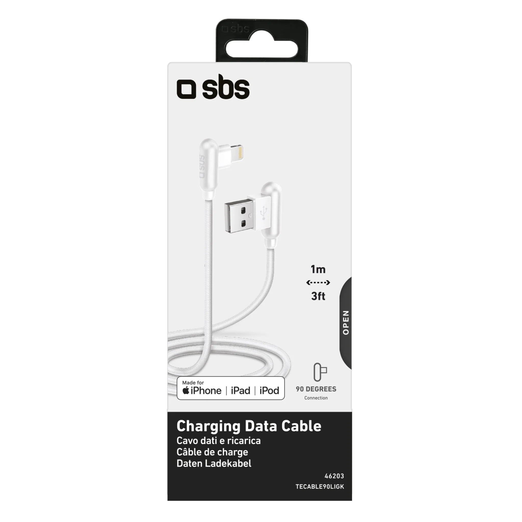 SBS 90° Lightning Cable. 1m. White
