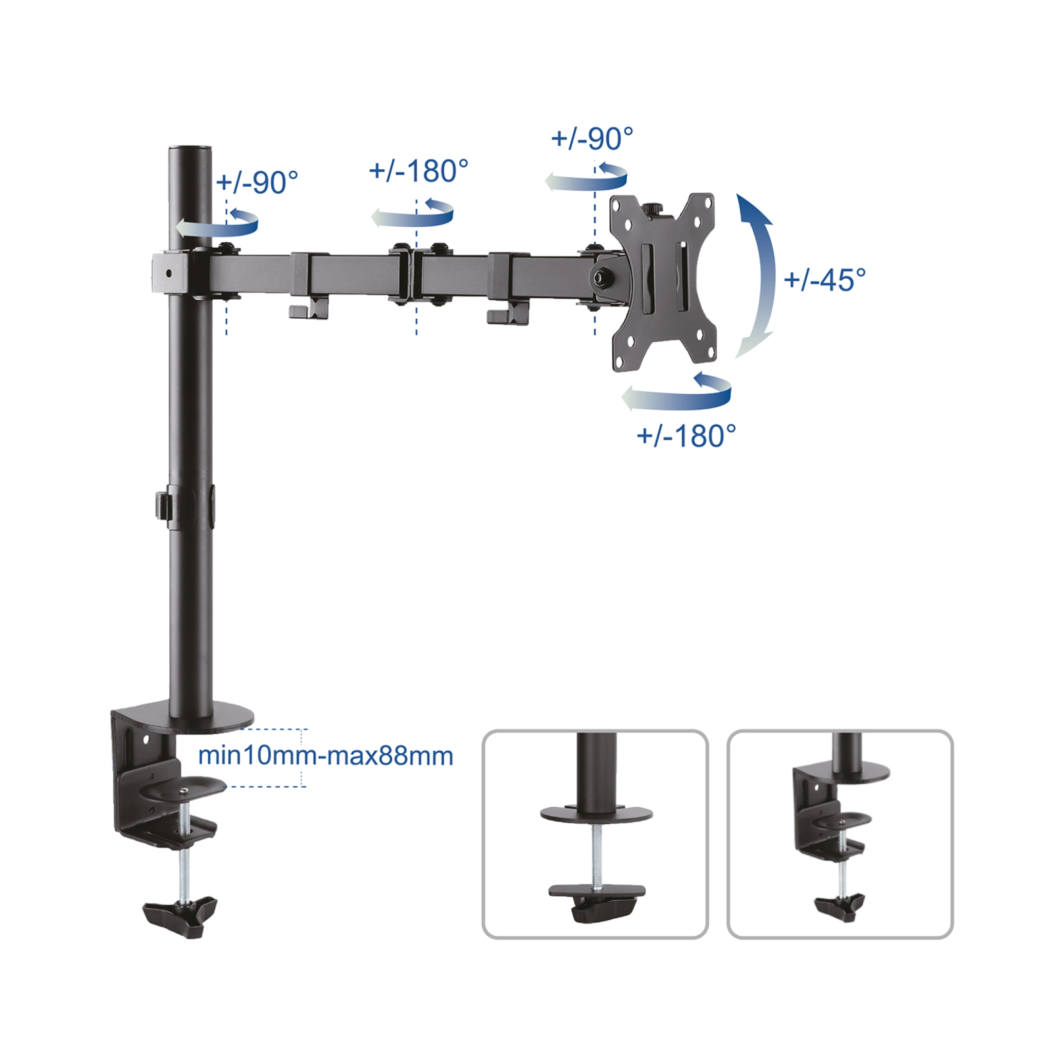 Sinox Office Single Monitor Desk Mount. Up to 32". Black