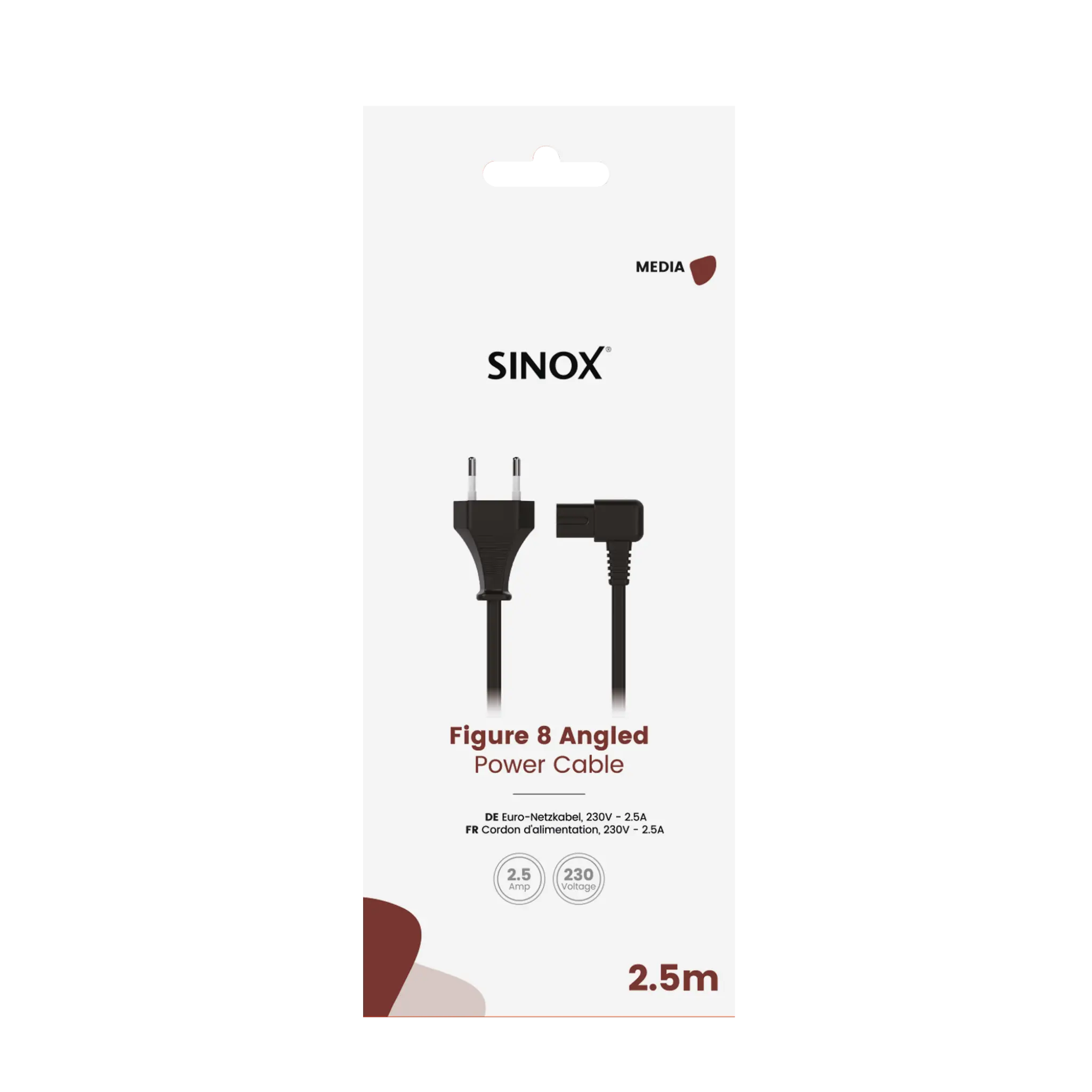 Sinox 8-figure angle cable. 2.5m. Black