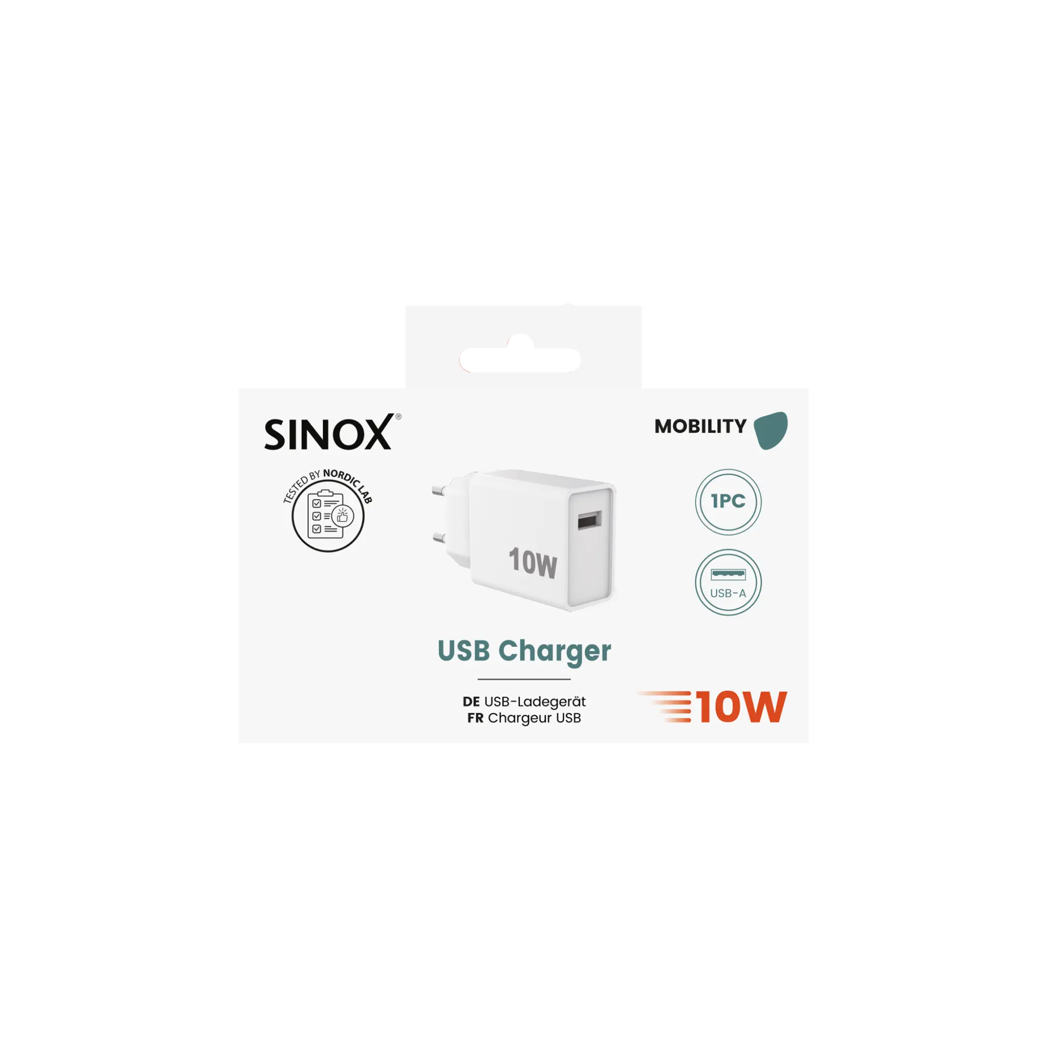 Sinox One 230V USB-A charger 5W. White