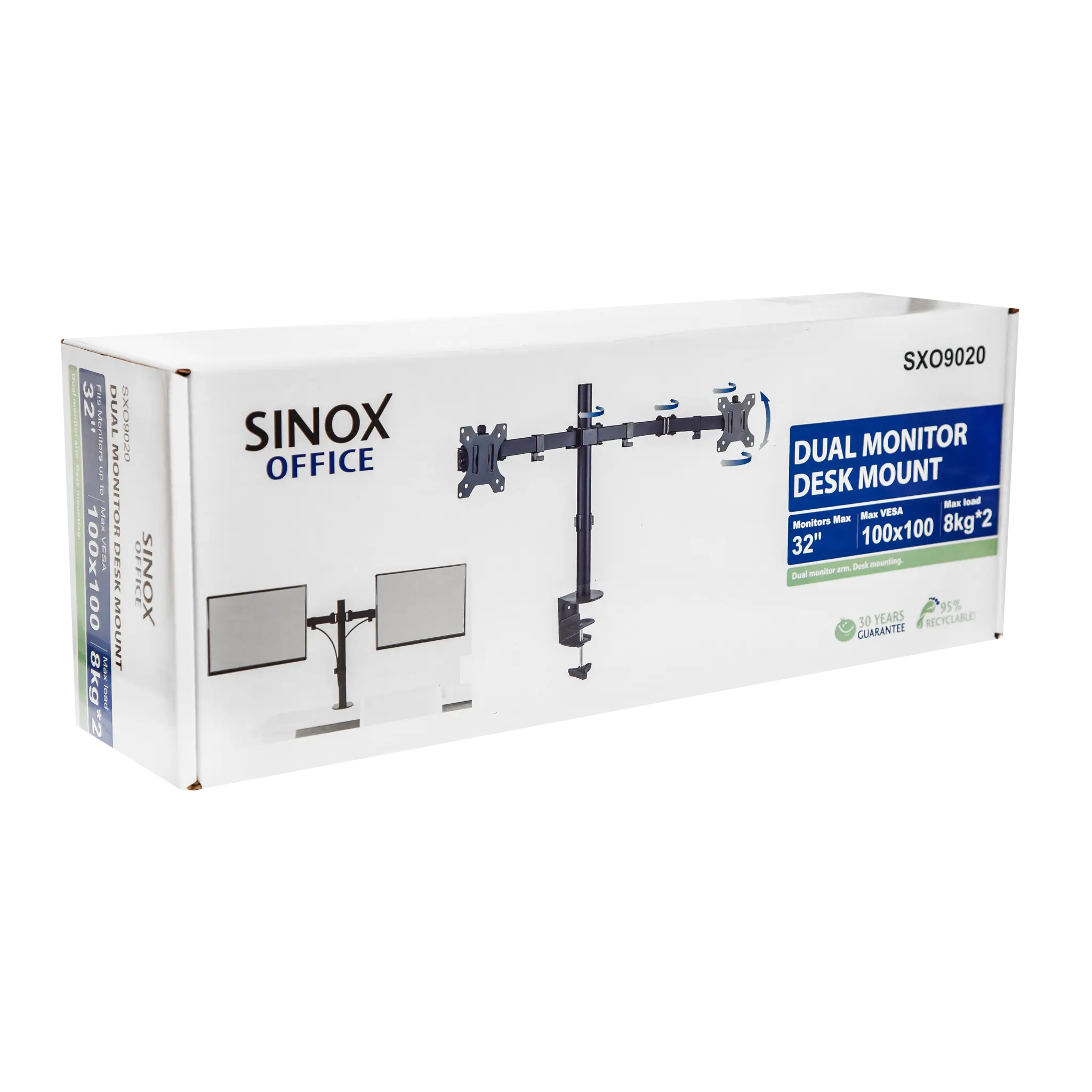 Sinox Office Dual Monitor Desk Mount. Up to 32". Black