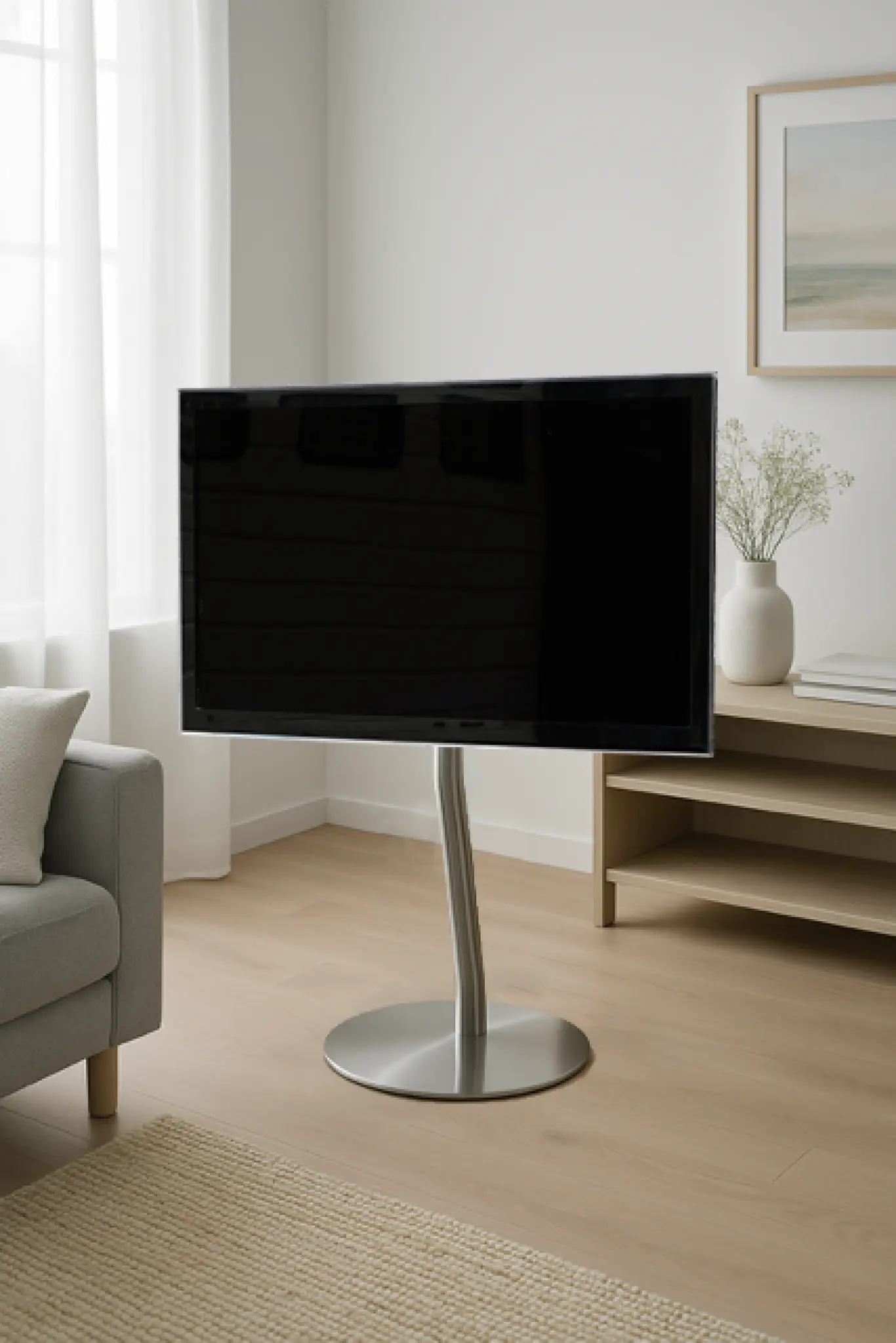 Sinox StandView TV Floor Mount, angled with rotatable top. 26"-65". Alu finish
