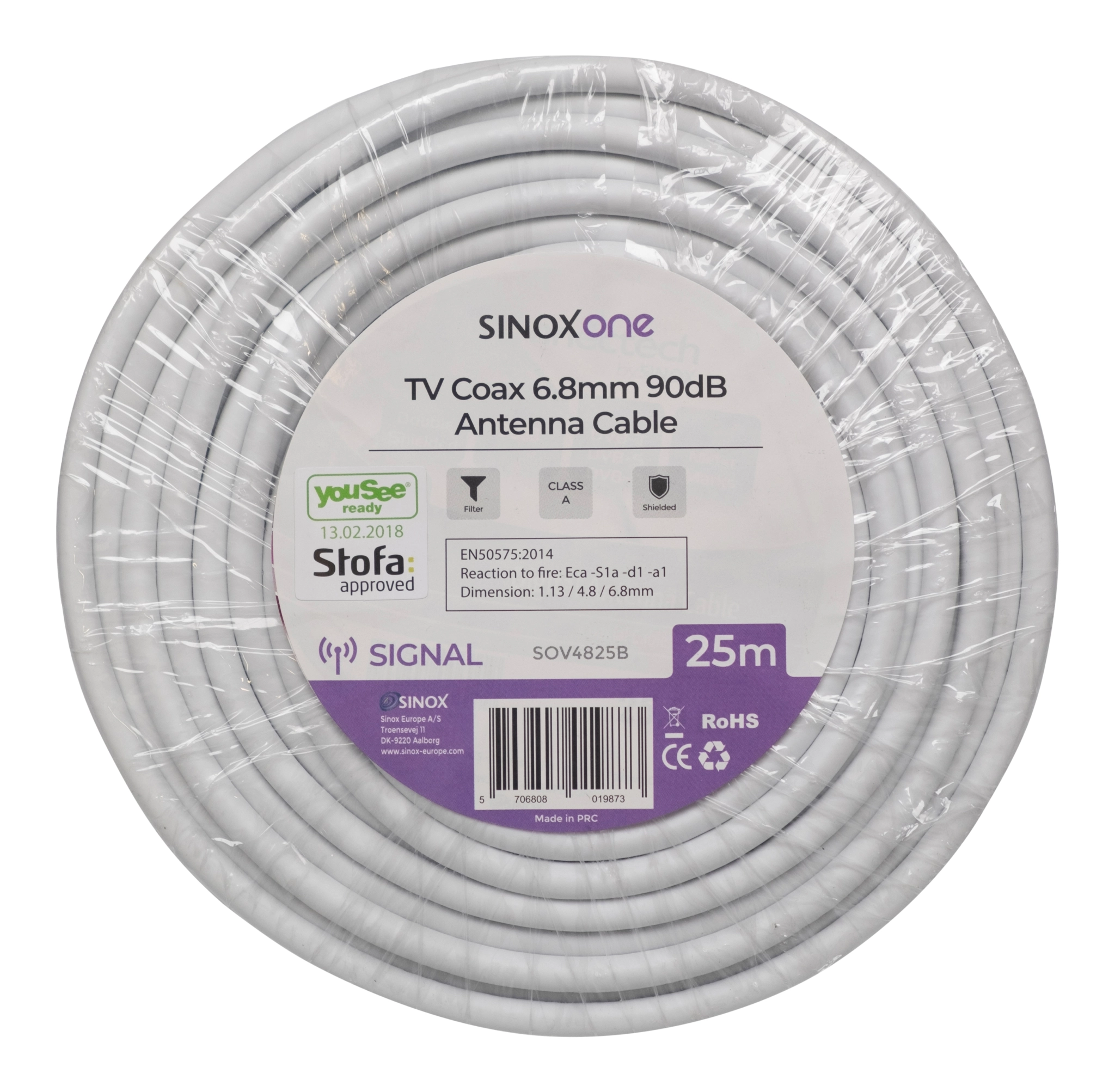 Sinox One Antenna Cable. 25m. White. Yousee & Stofa approved
