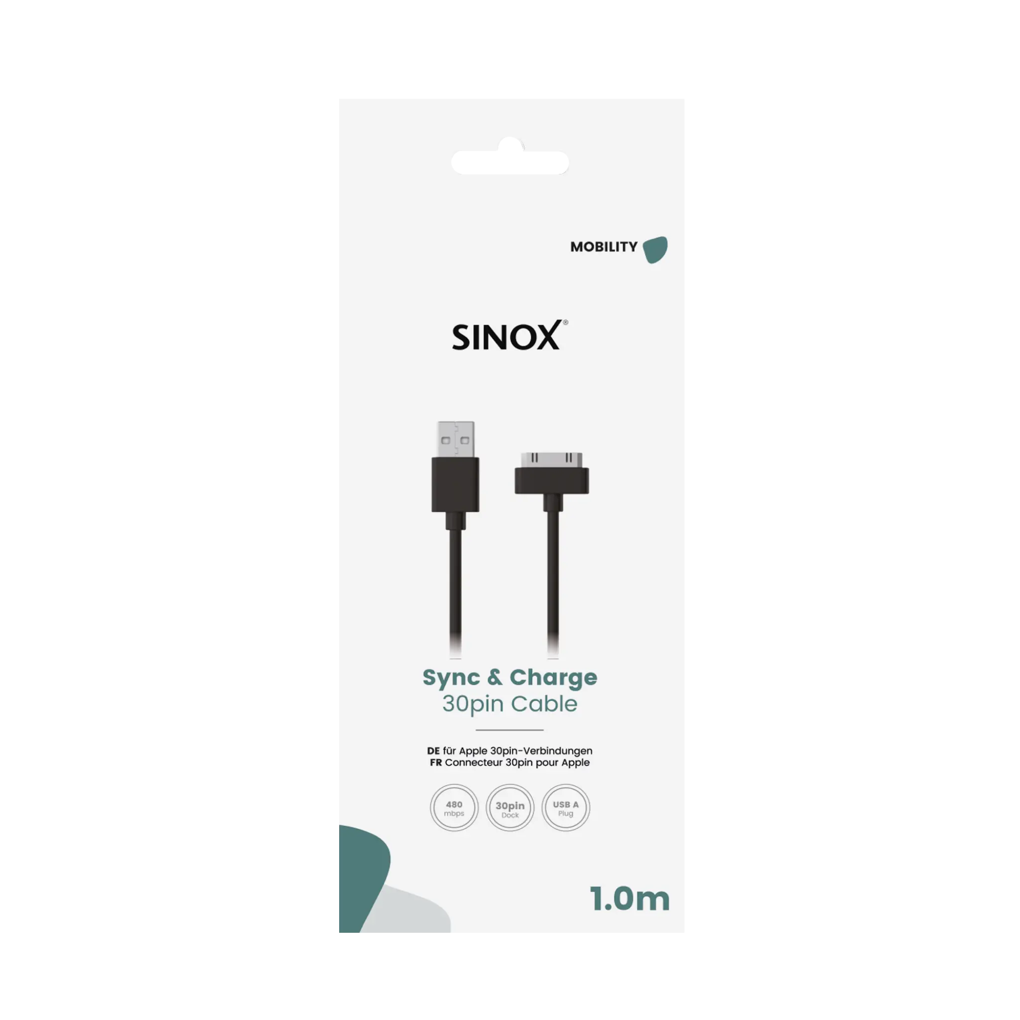 Sinox Apple™ 30-pin cable. 2m. White