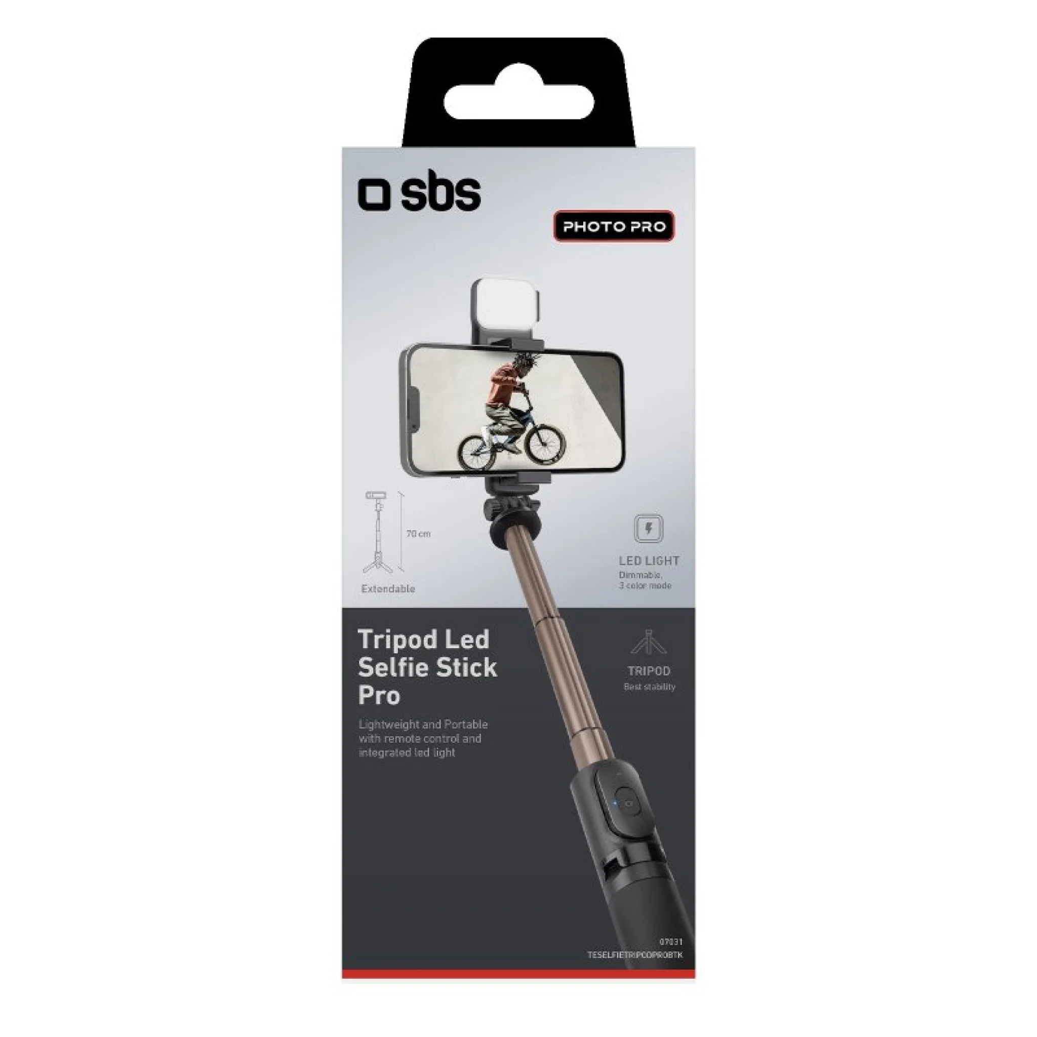 SBS Selfie stick with tripod and LED light