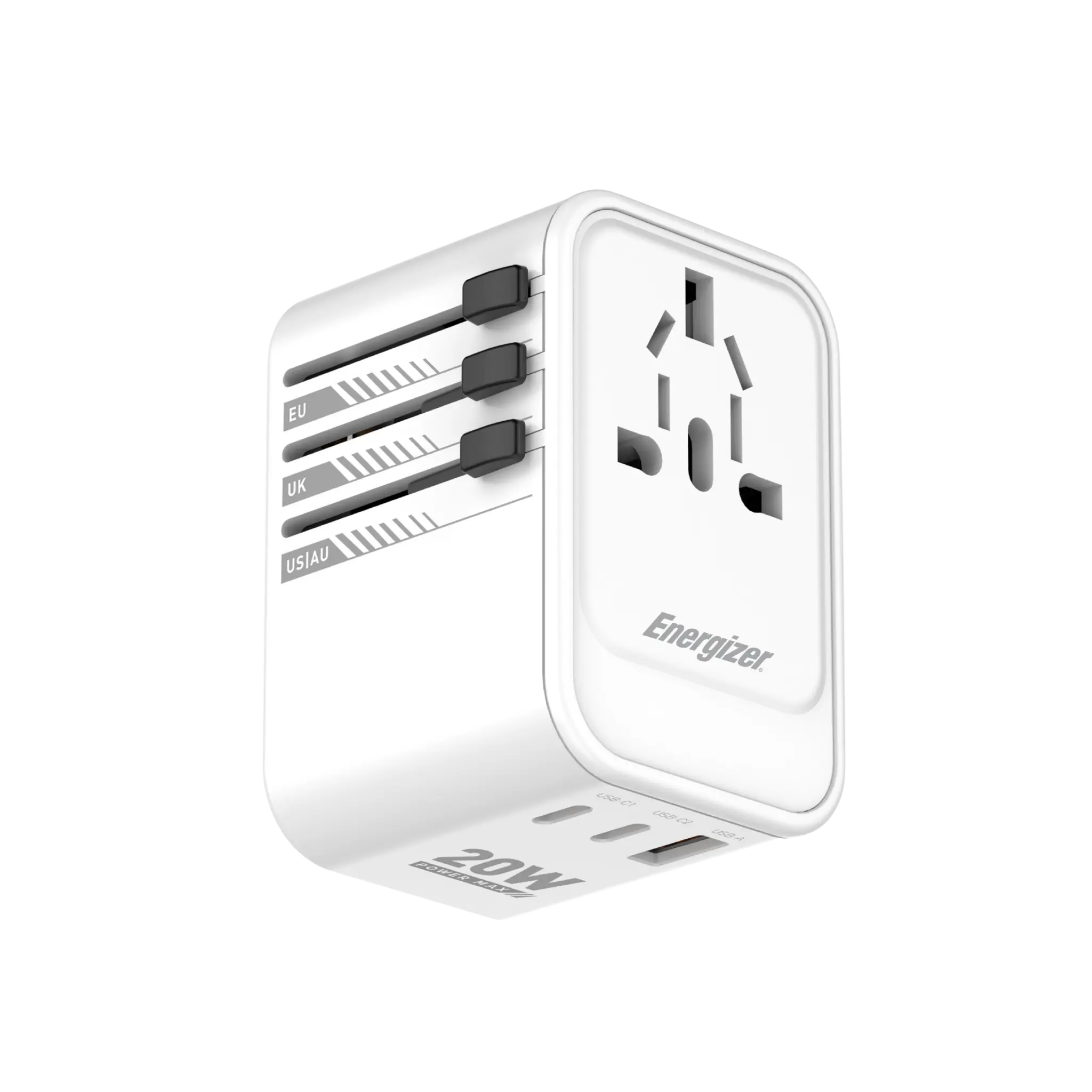 Energizer 20W Dual USB-C & USB-A Travel Charger. White