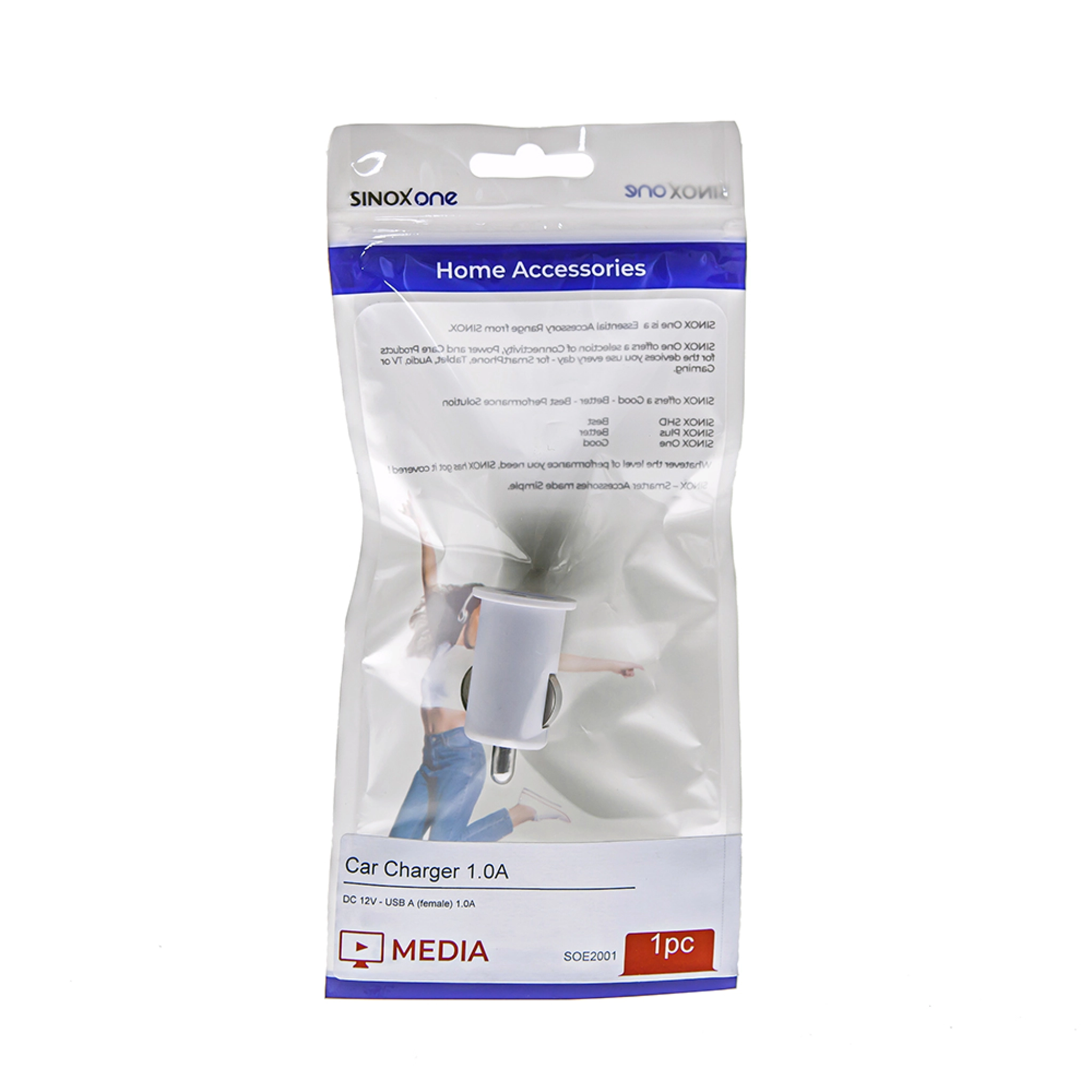 Sinox One 12V USB A Charger. 1.0A. White