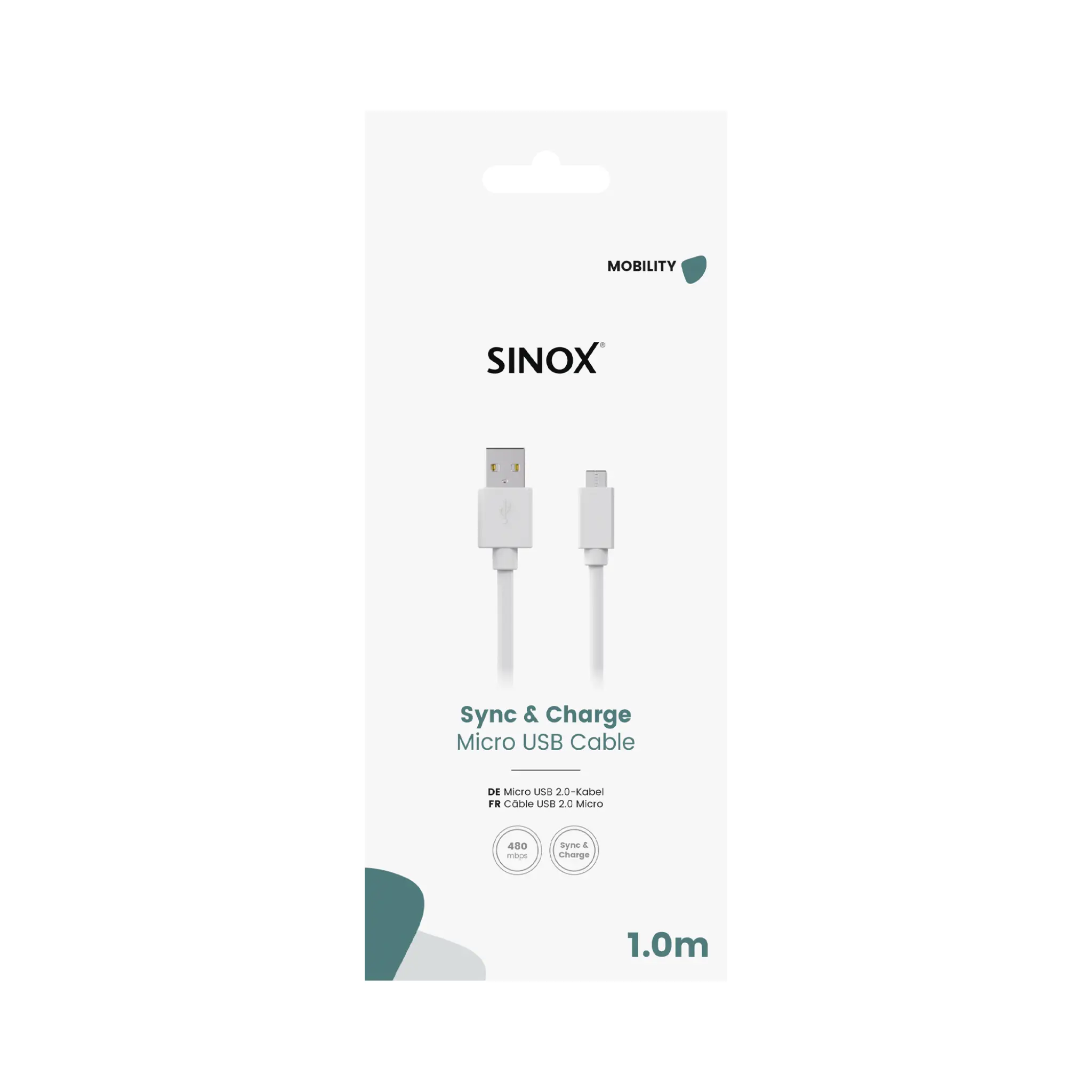 Sinox Micro USB to USB A cable. 1m. White