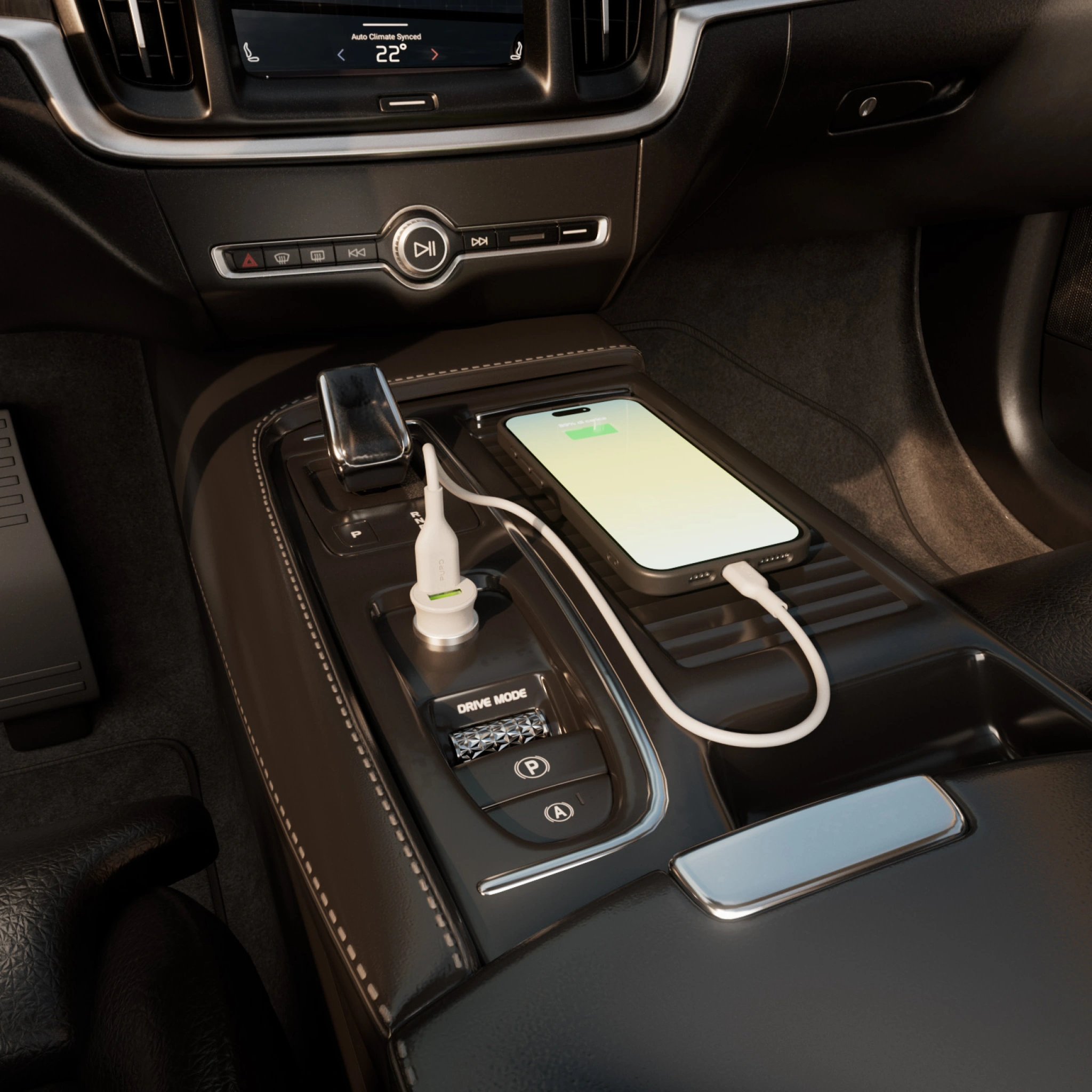 PURO Pro Lite car charger with 2 USB-A ports. White