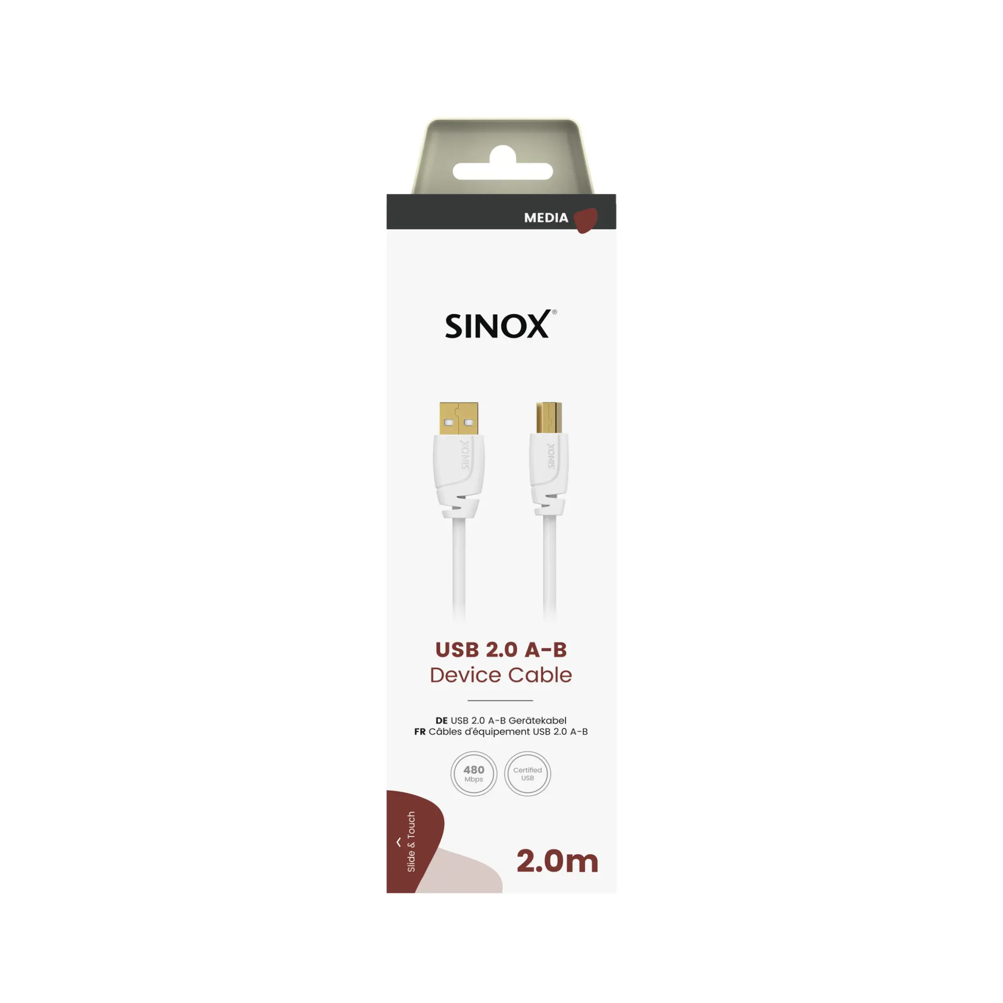 Sinox USB 2.0 Printer Cable. 2m. White