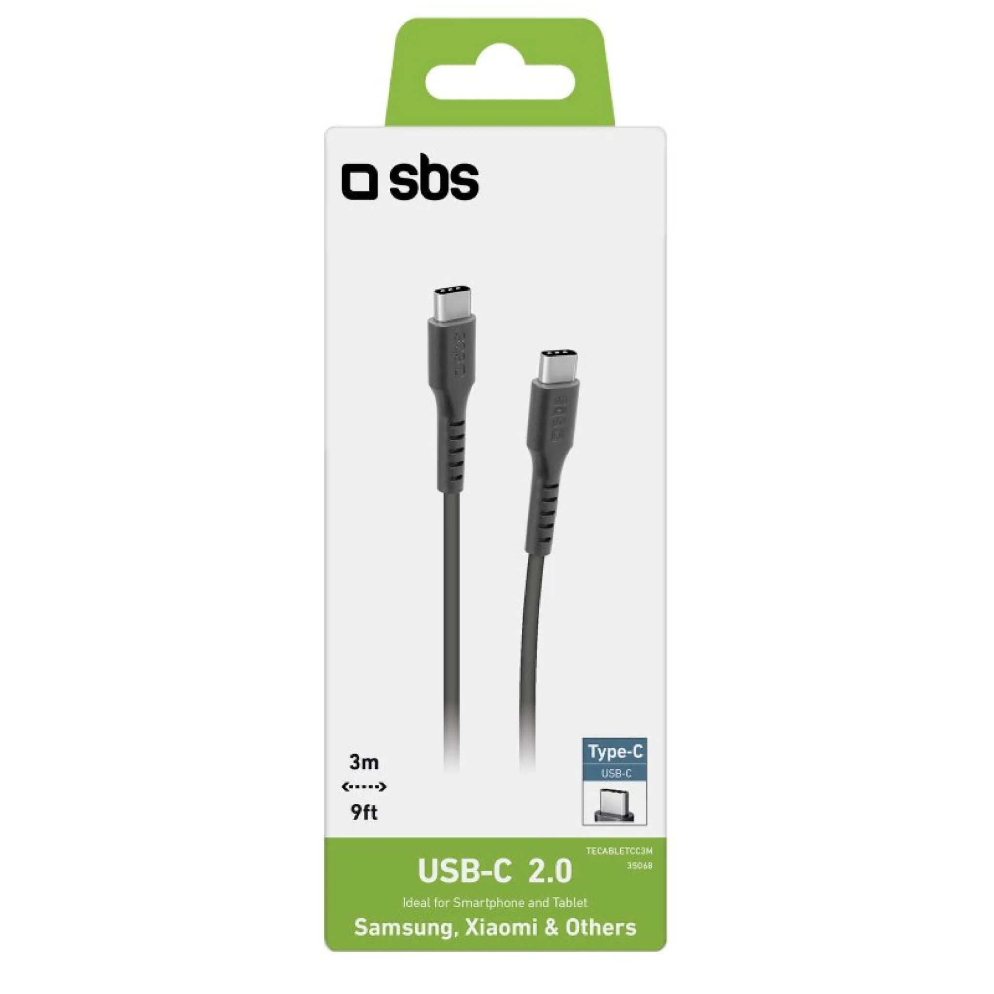 SBS USB-C Data and Charging Cable. 3m. Black