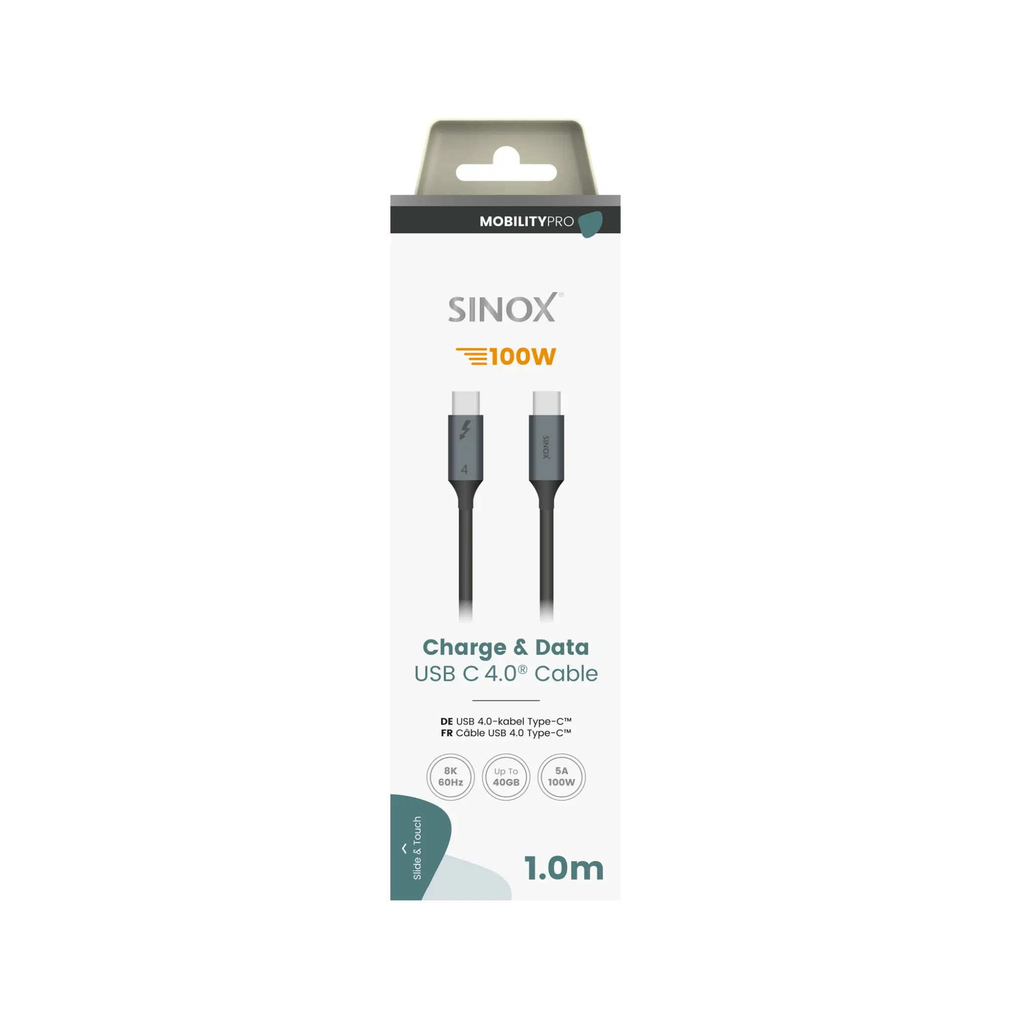 Sinox PRO USB C 4.0 Cable (Thunderbolt®). 1m. Black