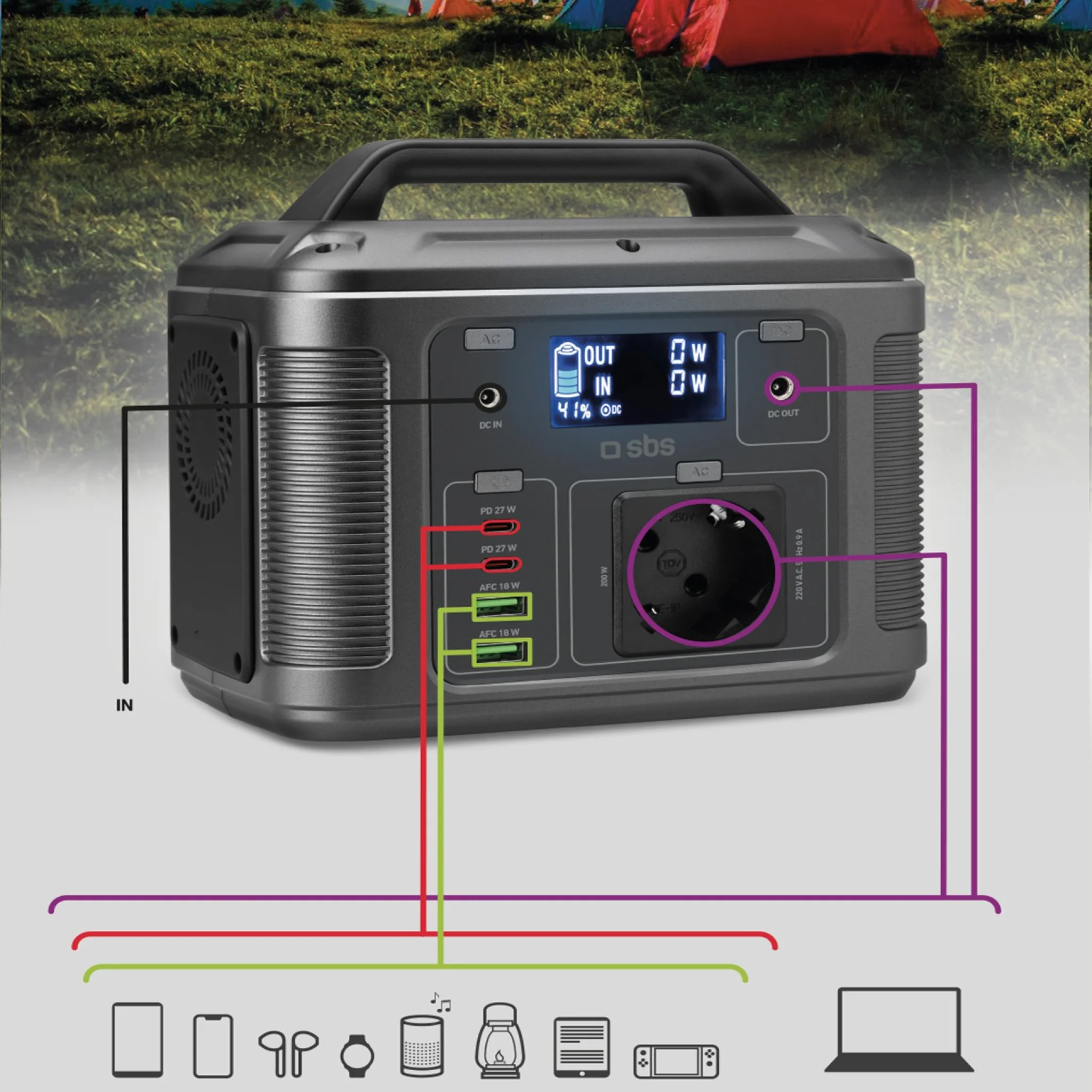 Sbs Portable 200W charging station. Sort