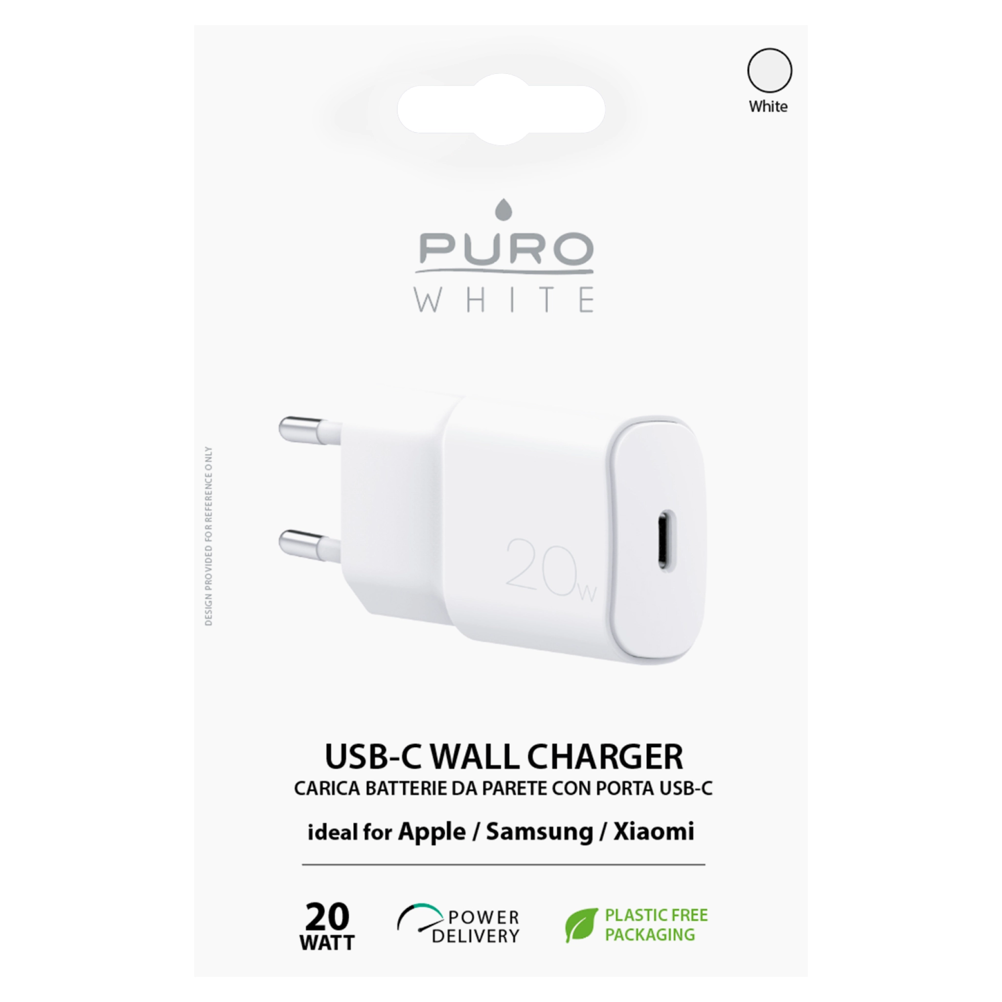 PURO vægoplader USB-C 20W. Hvid