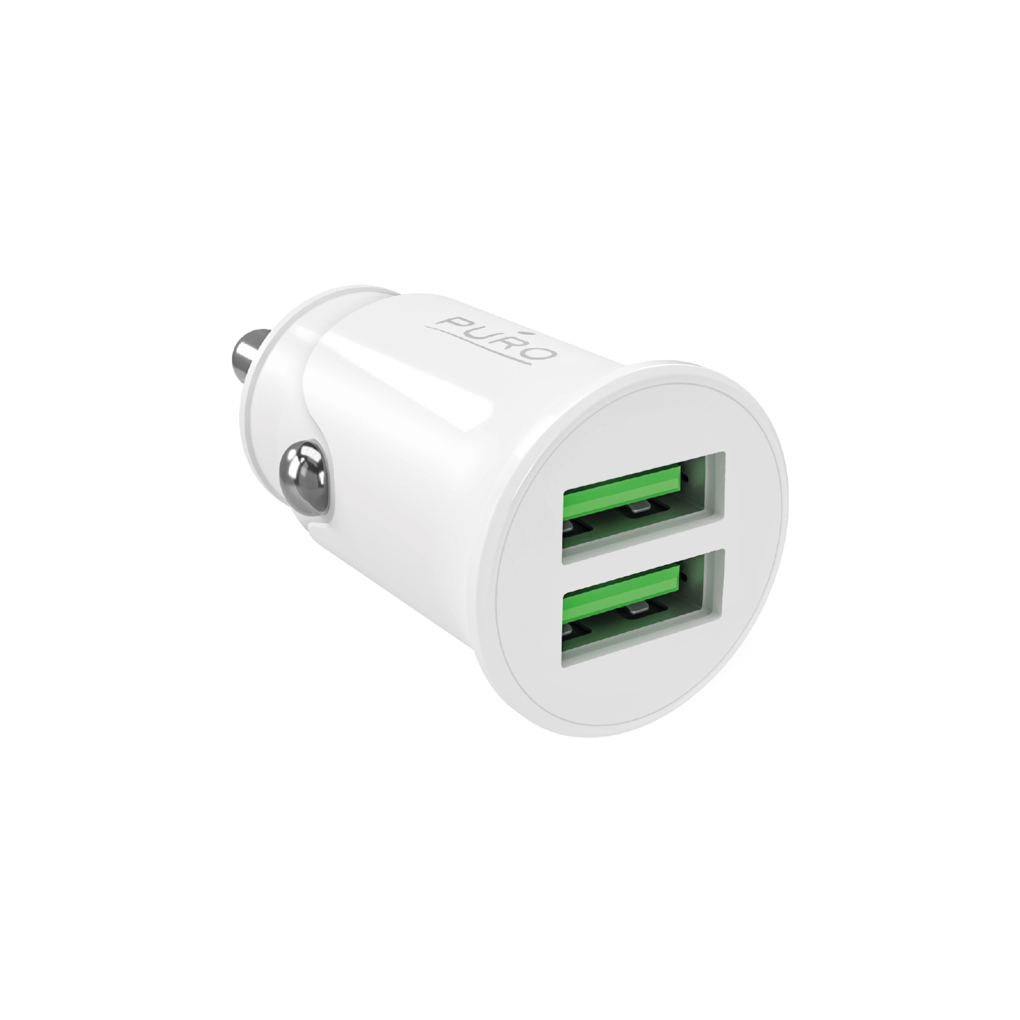 PURO Pro Lite car charger with 2 USB-A ports. White