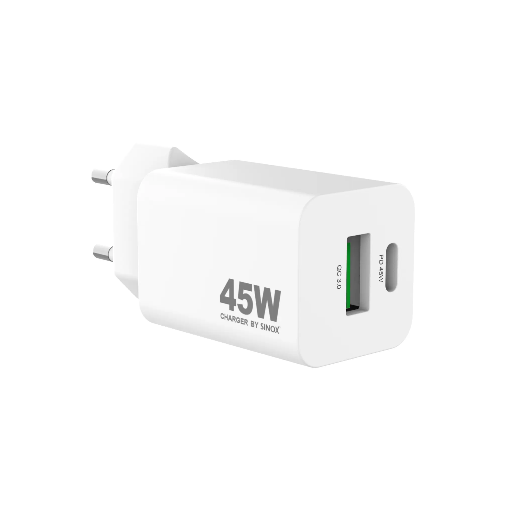 Sinox PRO Wall Charger USB-A+USB-C PD 45W. White