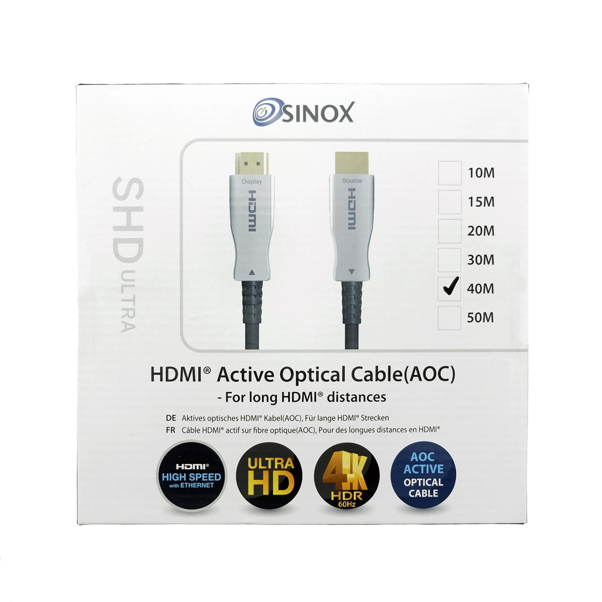 Sinox SHD HDMI™ Optical Cable 4K60Hz+E. 40m. Black
