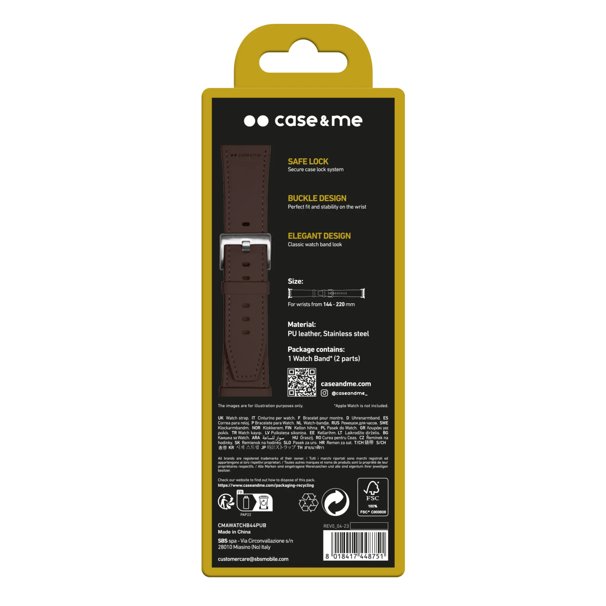 SBS Eco Leather urrem til Apple Watch 42/44/45/49mm. Brun