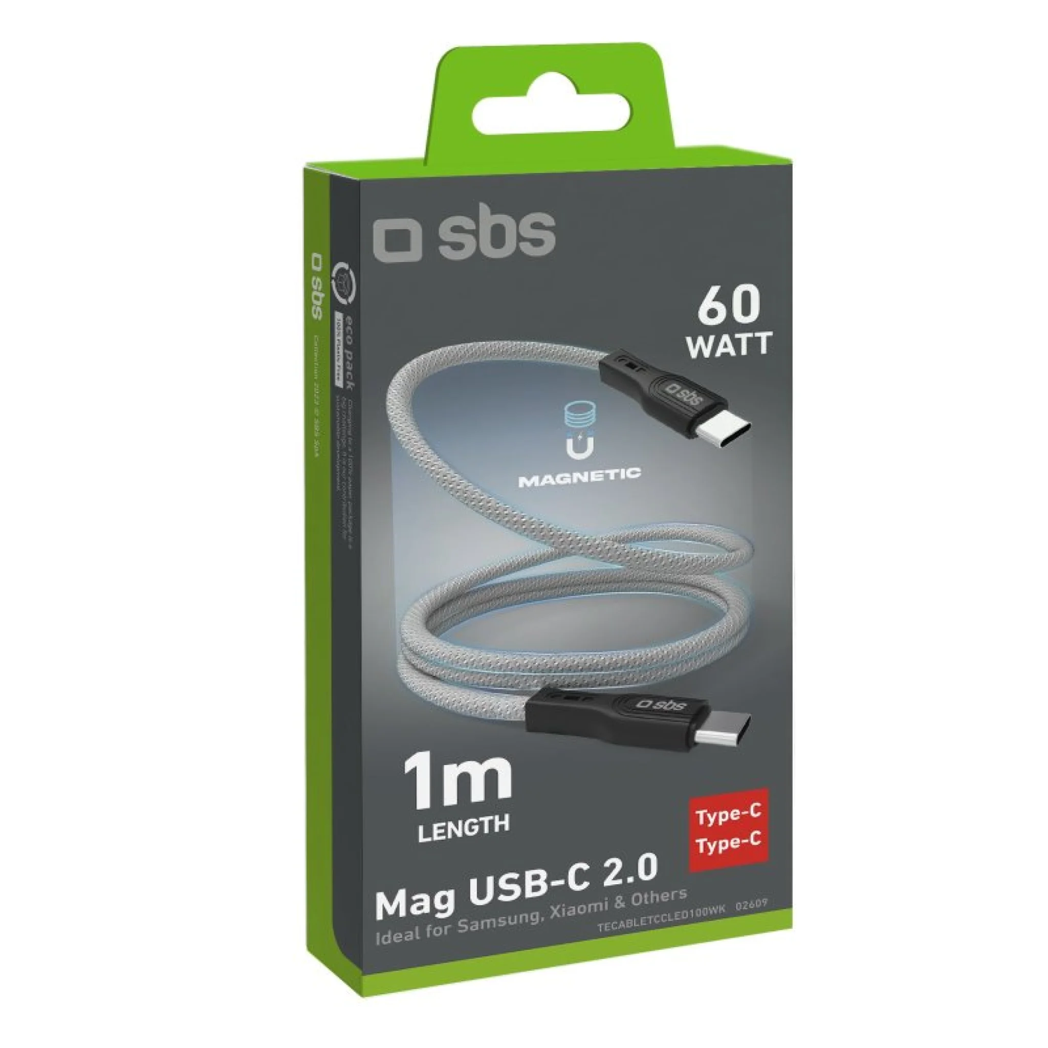 SBS USB-C - USB-C cable with magnetic finish, 1m. Grey