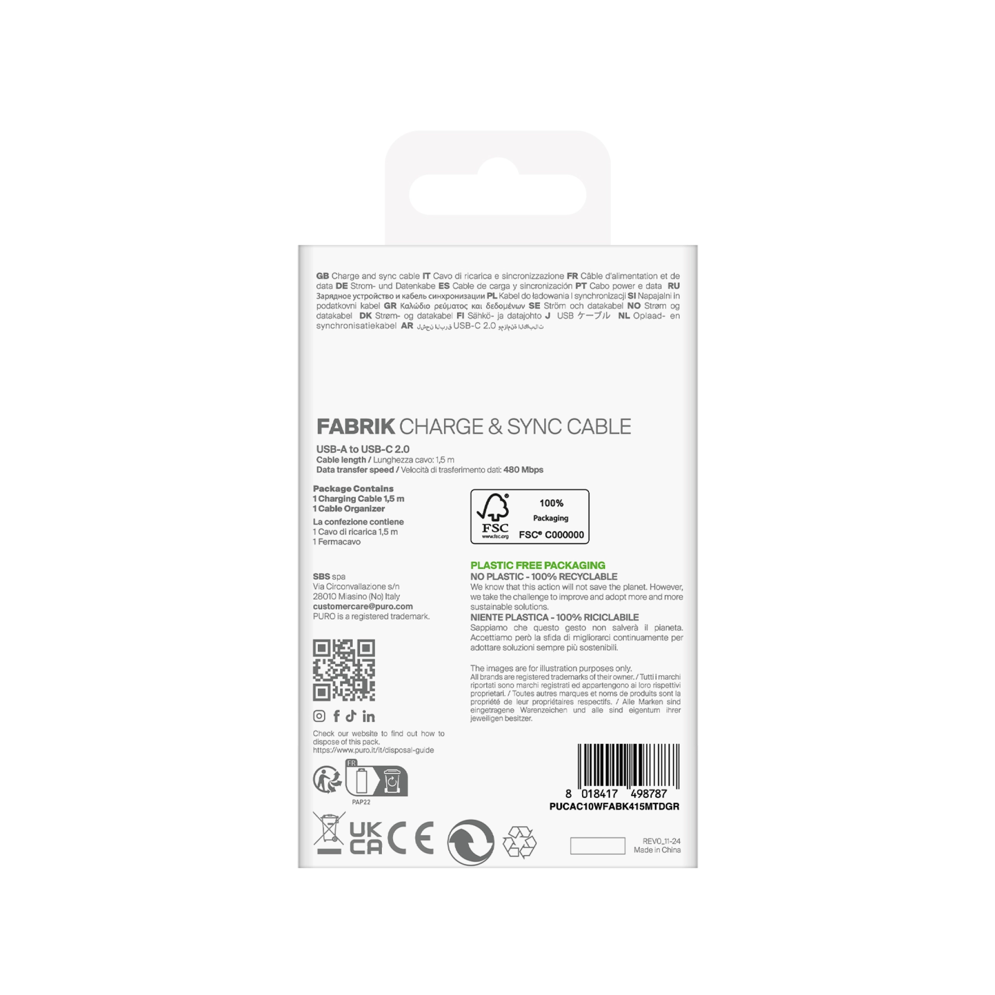 PURO Fabrik 2.0 USB-A - USB-C Charging and Synchronization Cable