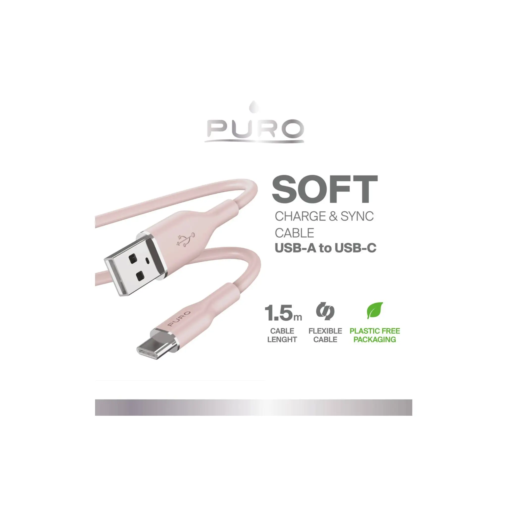 PURO Charging and synchronization cable SOFT from USB-A to USB-C 1,5m