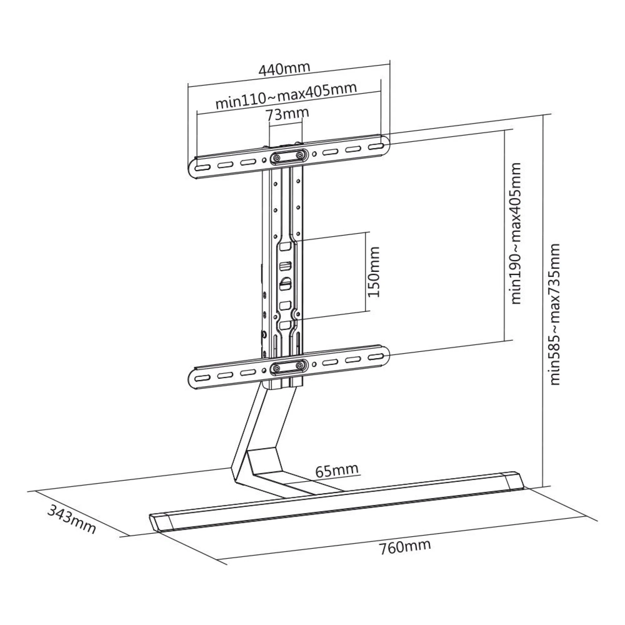 TV Desk Mount. 32"-65". Black