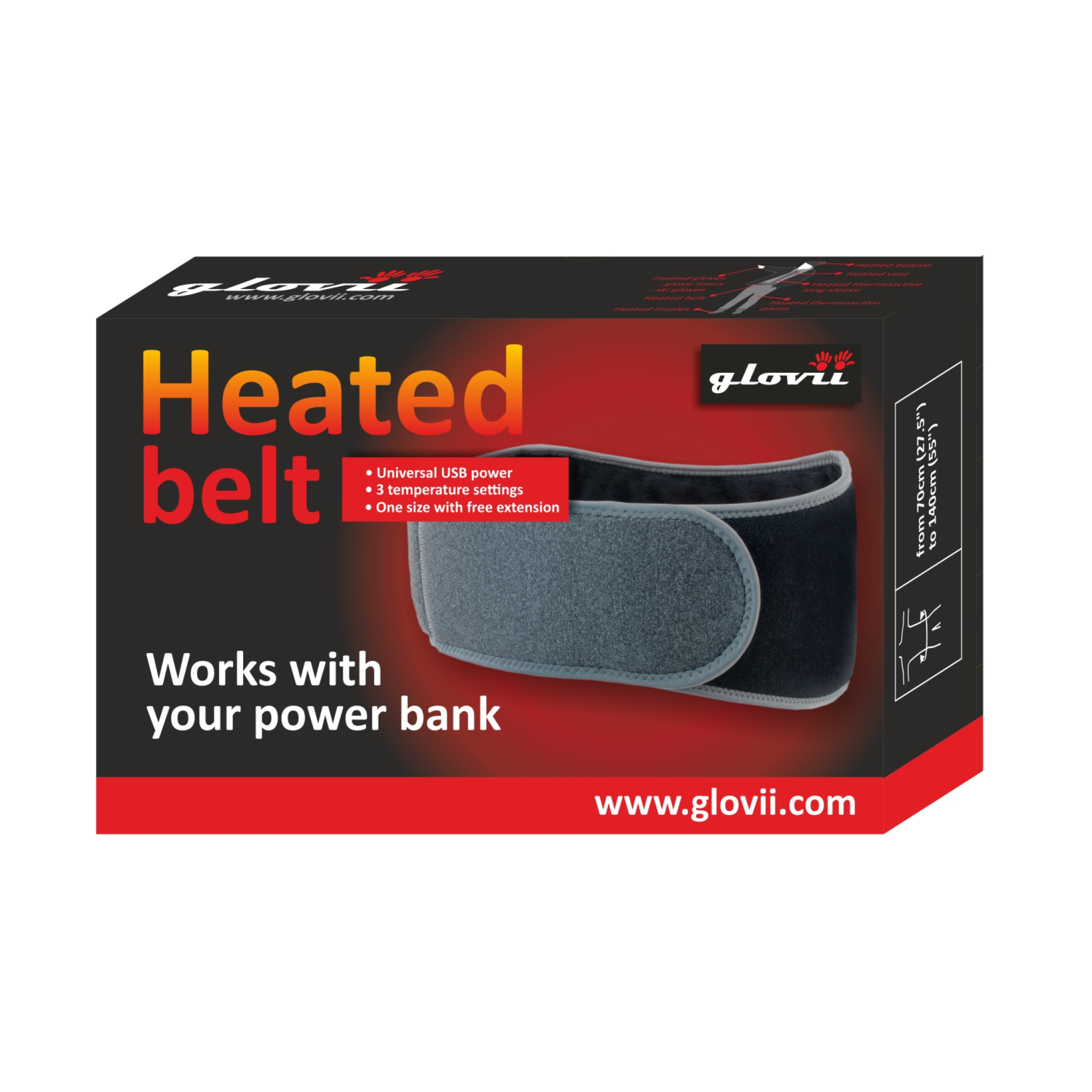 Glovii Heated Universal Belt with USB input. Grey/black Glovii Heated Universal Belt with USB input. Grey/black