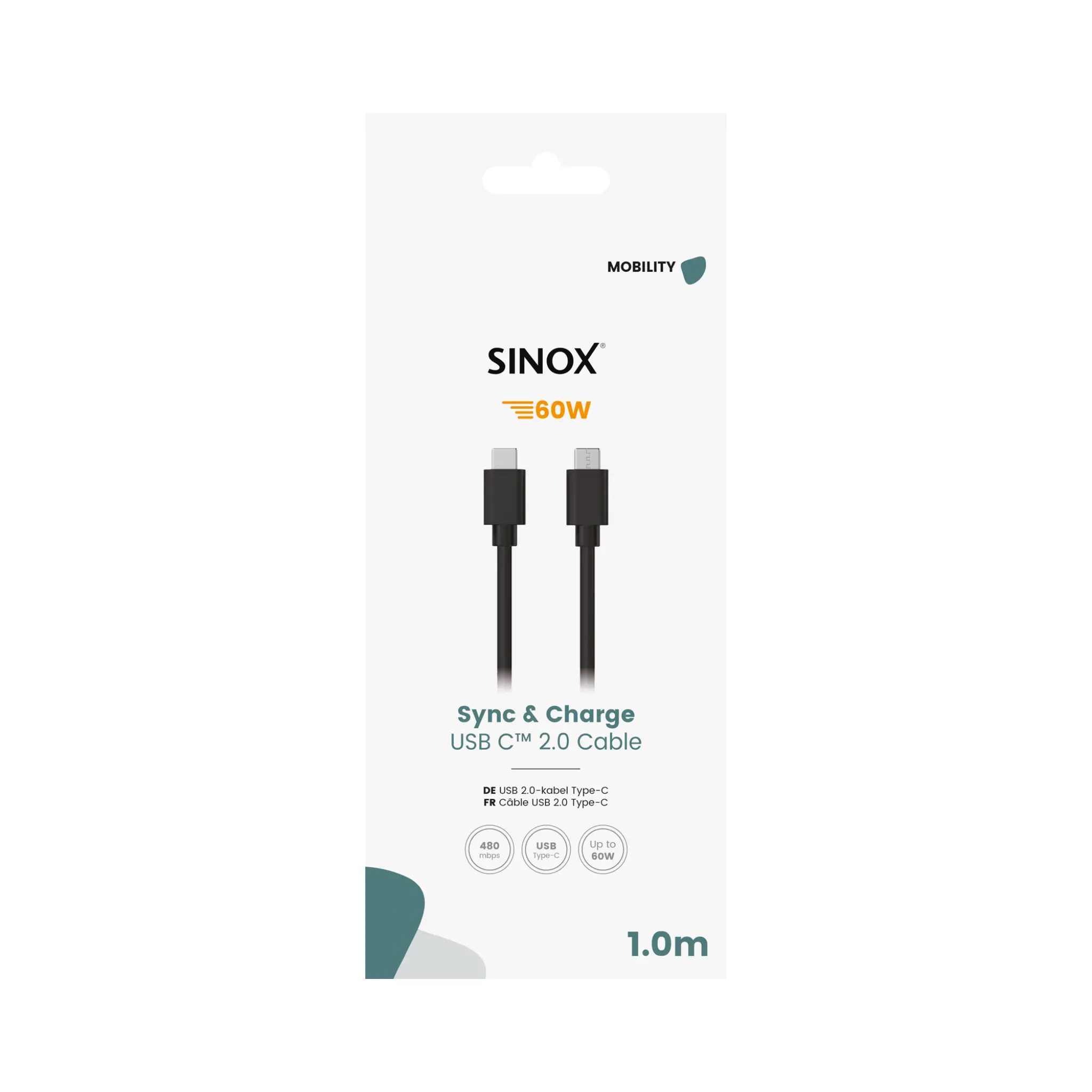 Sinox USB C Cable. 1m. Black