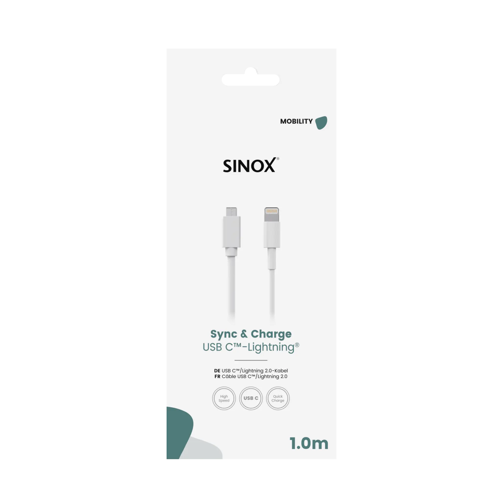 Sinox USB C to Lightning Cable. 1m. White