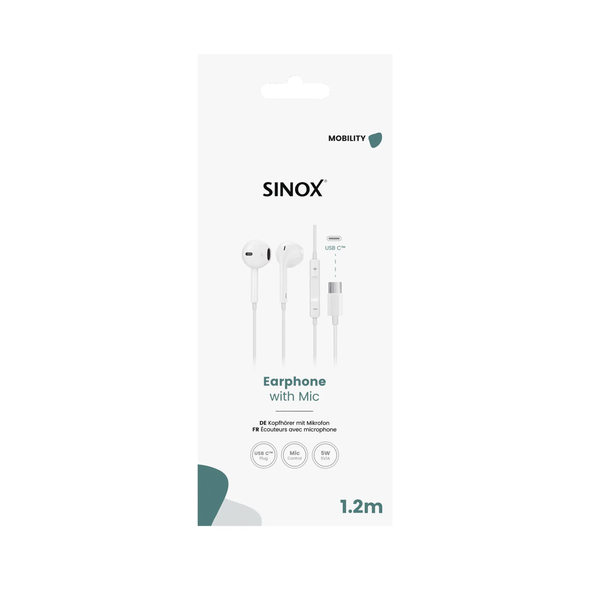 Sinox in-ear headphones USB-C with microphone. White