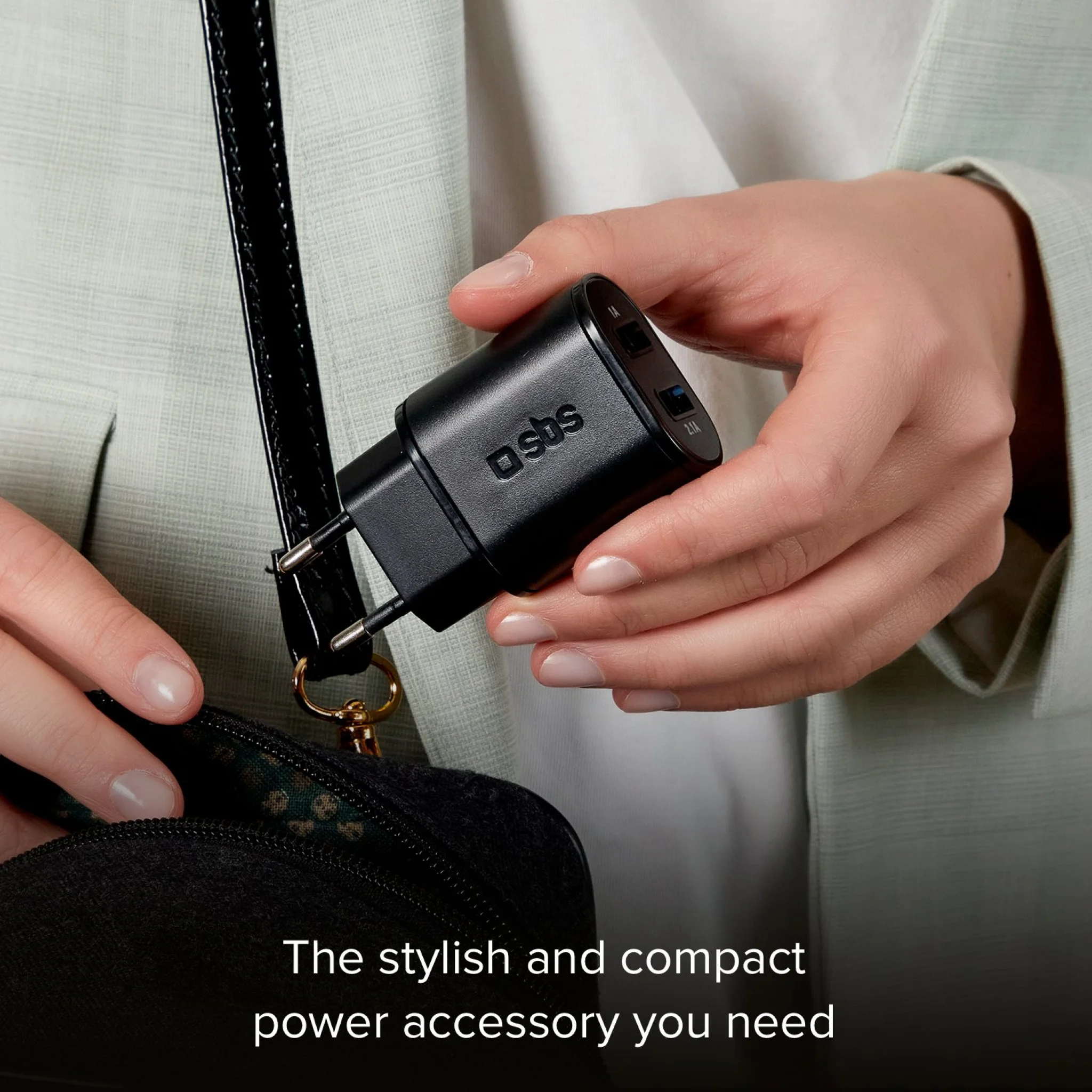 SBS 3100 mAh oplader. 2.1A + 1A. Sort