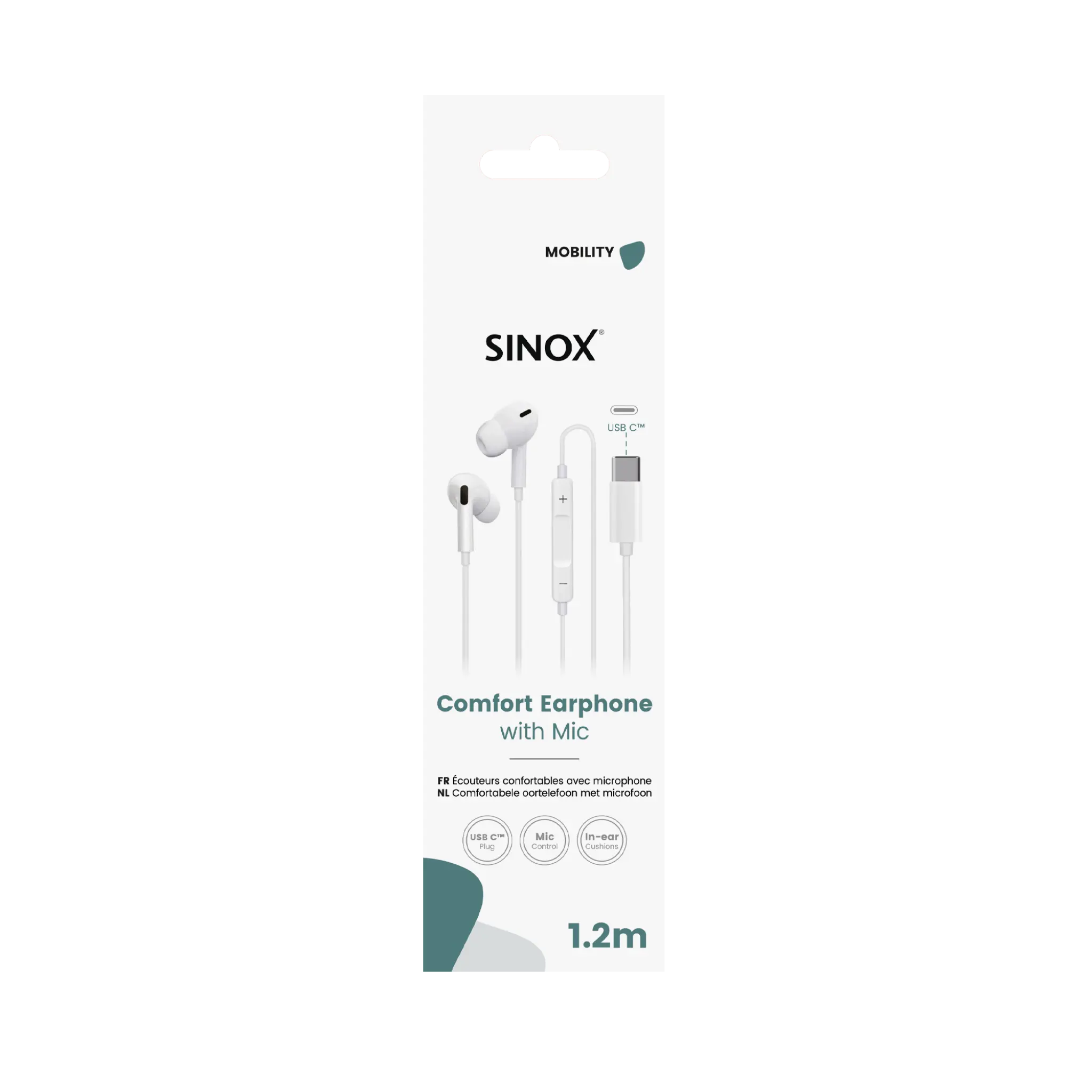 Sinox in-ear headphones USB-C with microphone. White