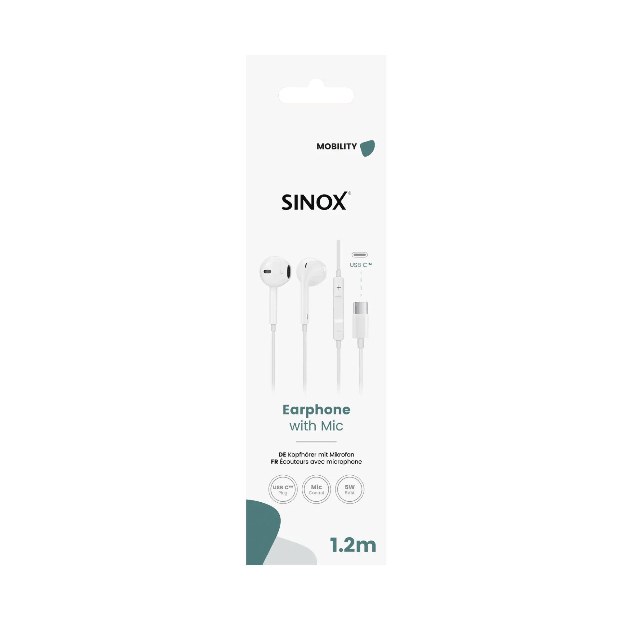 Sinox in-ear headphones USB-C with microphone. White